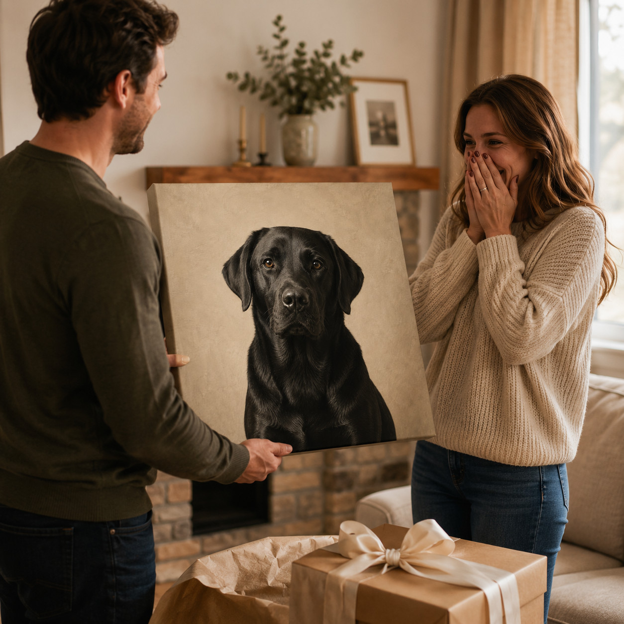 Custom Black Labrador Canvas Photo Print Pet Portrait Dog Wall Art Gift framed