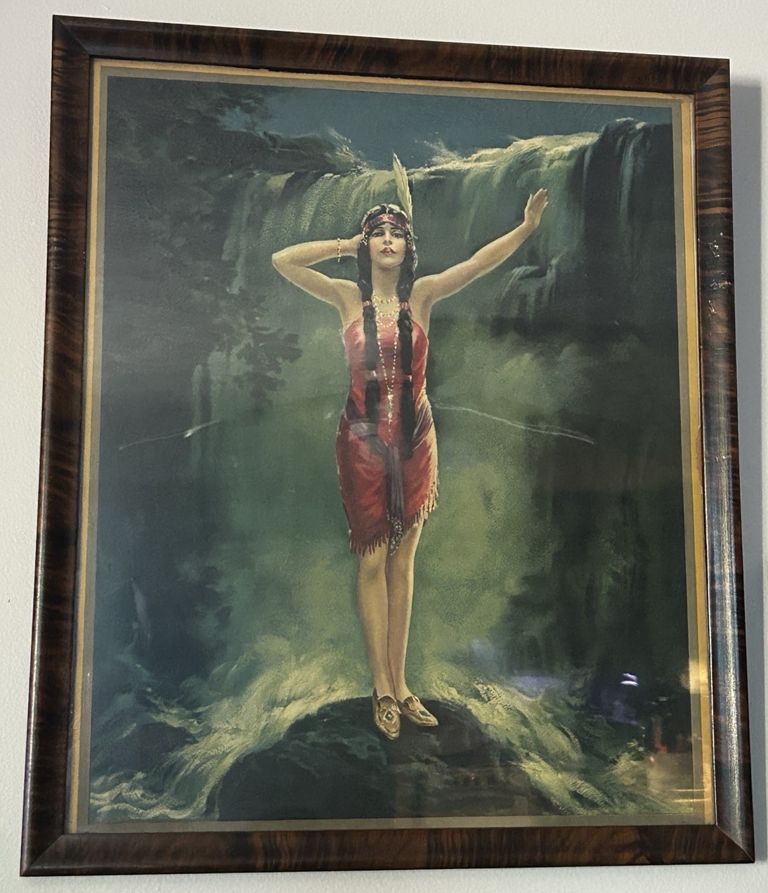 Antique “Song of the Waterfall” Native American Art Print w/ Beautiful Maiden