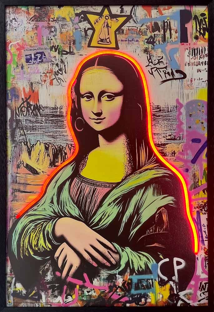 Mona Lisa Framed LED Neon Light Canvas Print – 24″ x 36″