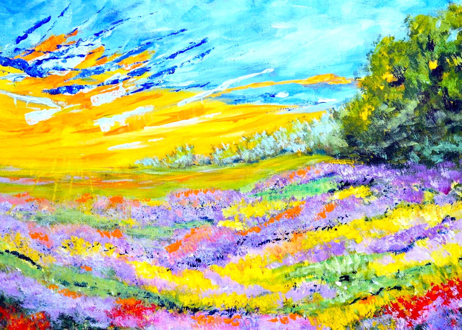 ACEO Artist Trading Card PRINT Sunset Meadow (2.5″ x 3.5″) Signed by Artist