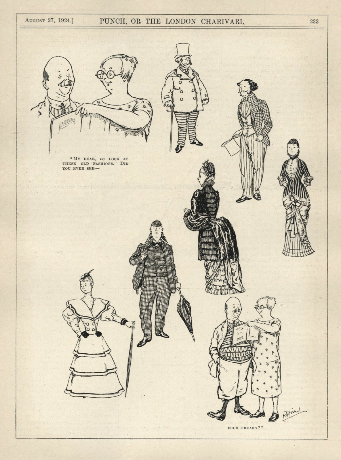 CLOTHING FASHION CHANGES – Lampoon Cartoon – 1924 British Punch Magazine