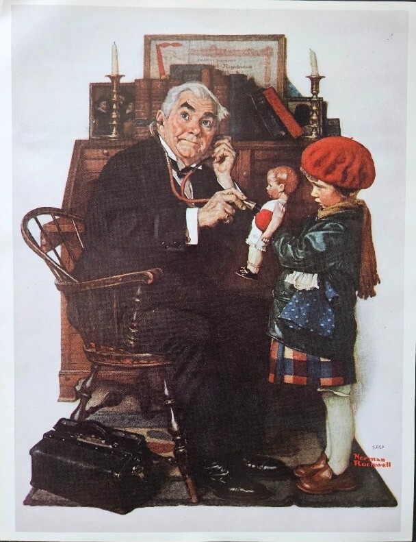 Print- NORMAN ROCKWELL DOCTOR AND THE DOLL, Post Cover March 9, 1929 11 x 8 1/2