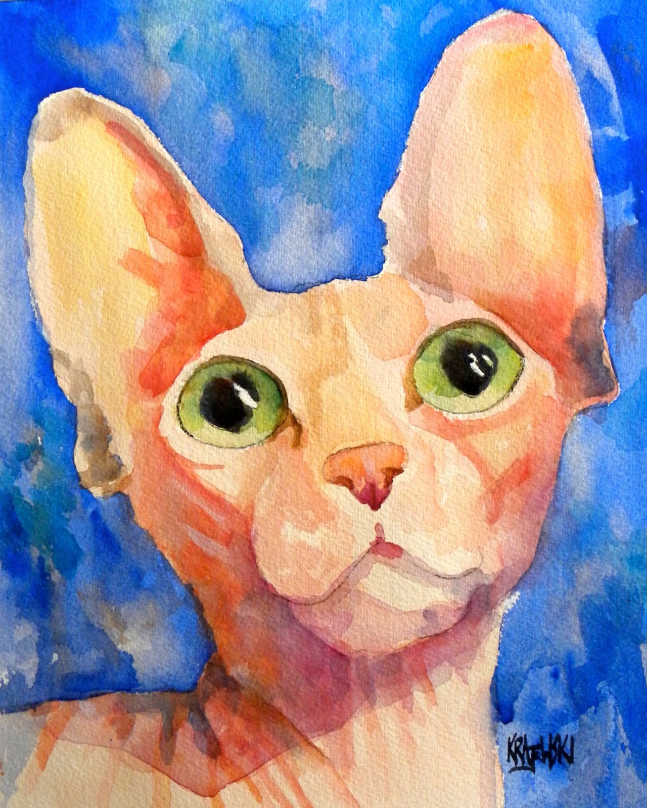 Sphynx Cat High Resolution Print Original Fine Art Watercolor by Ron Krajewski