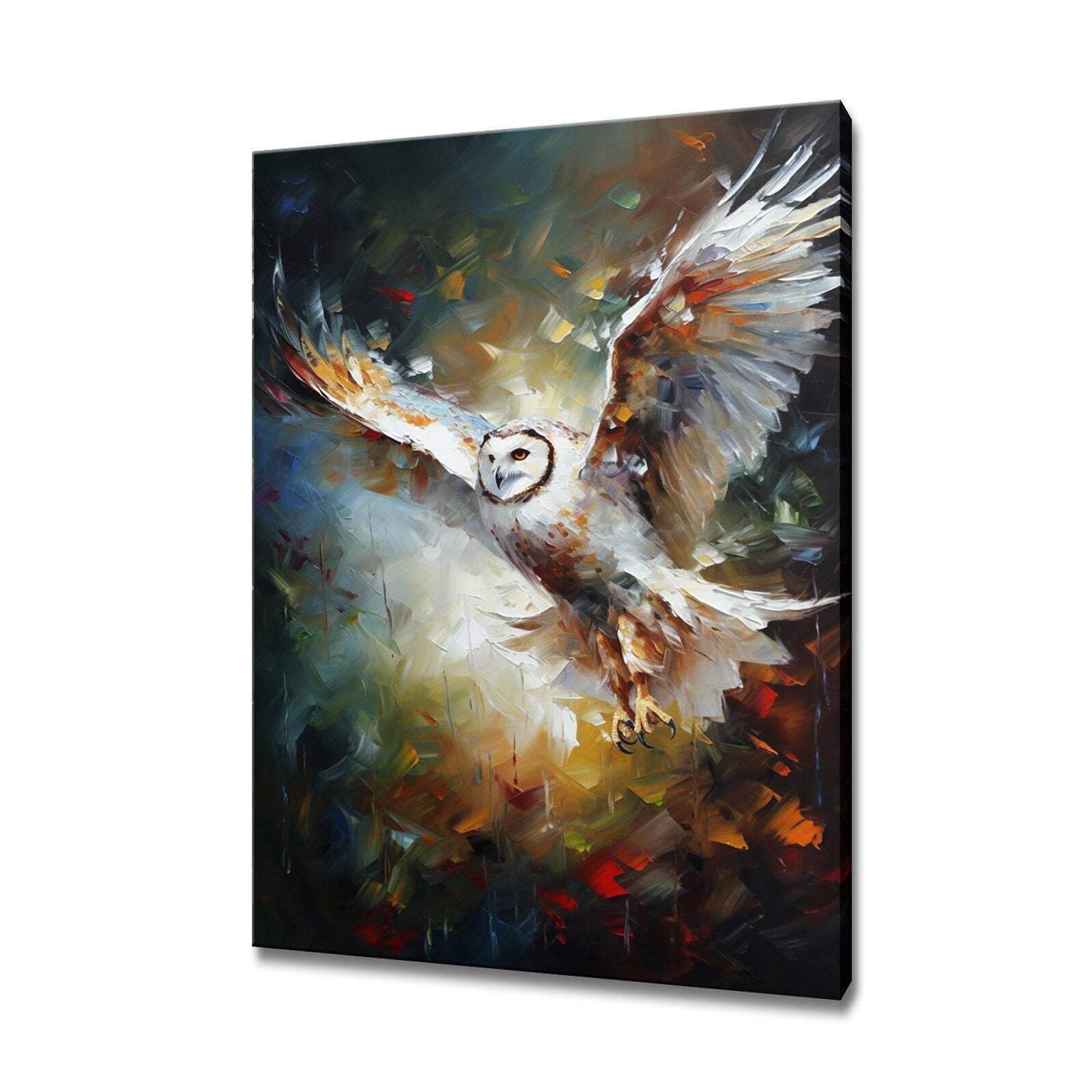 White Owl Canvas Print Picture Wall Hanging Handmade Art Print Home Decor Gifts