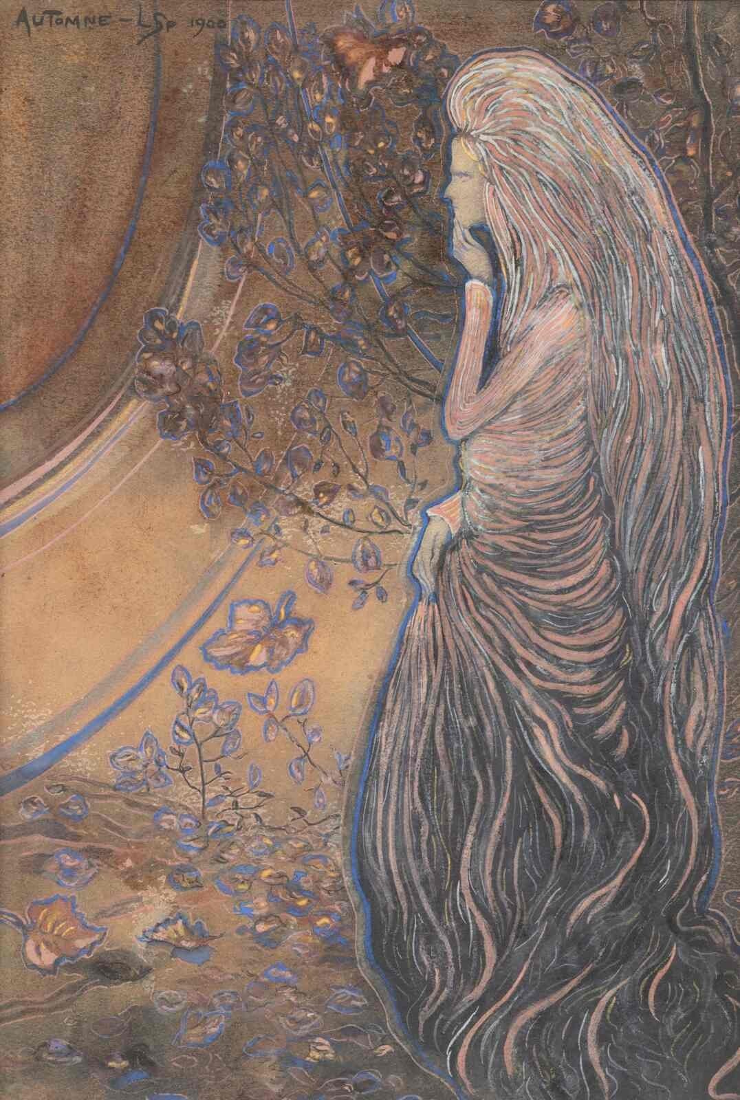 Léon Spilliaert : Automne : Symbolist Woman with Flowing Hair Autumn Scene 1900