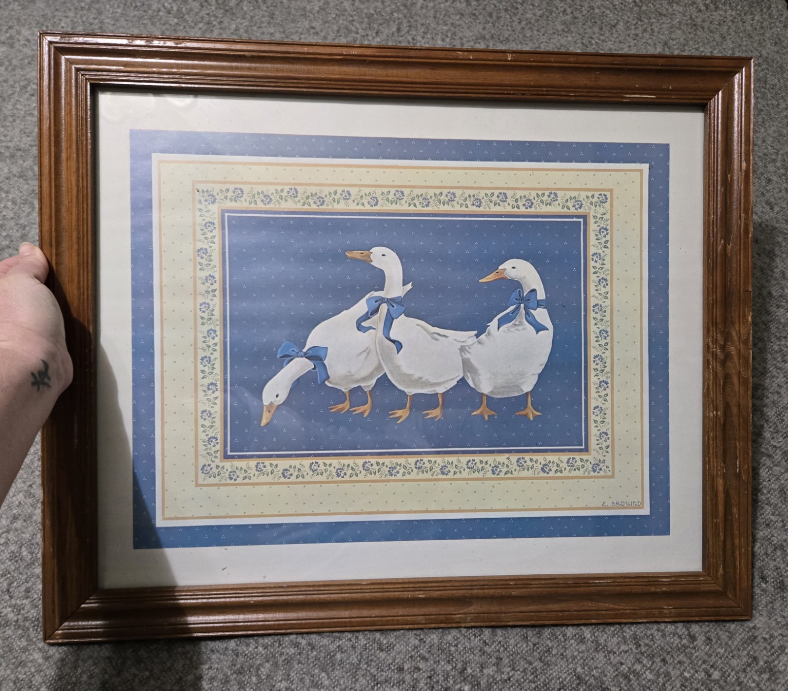 Vintage E Brownd Framed Goose Print Decor 18.5×22.5