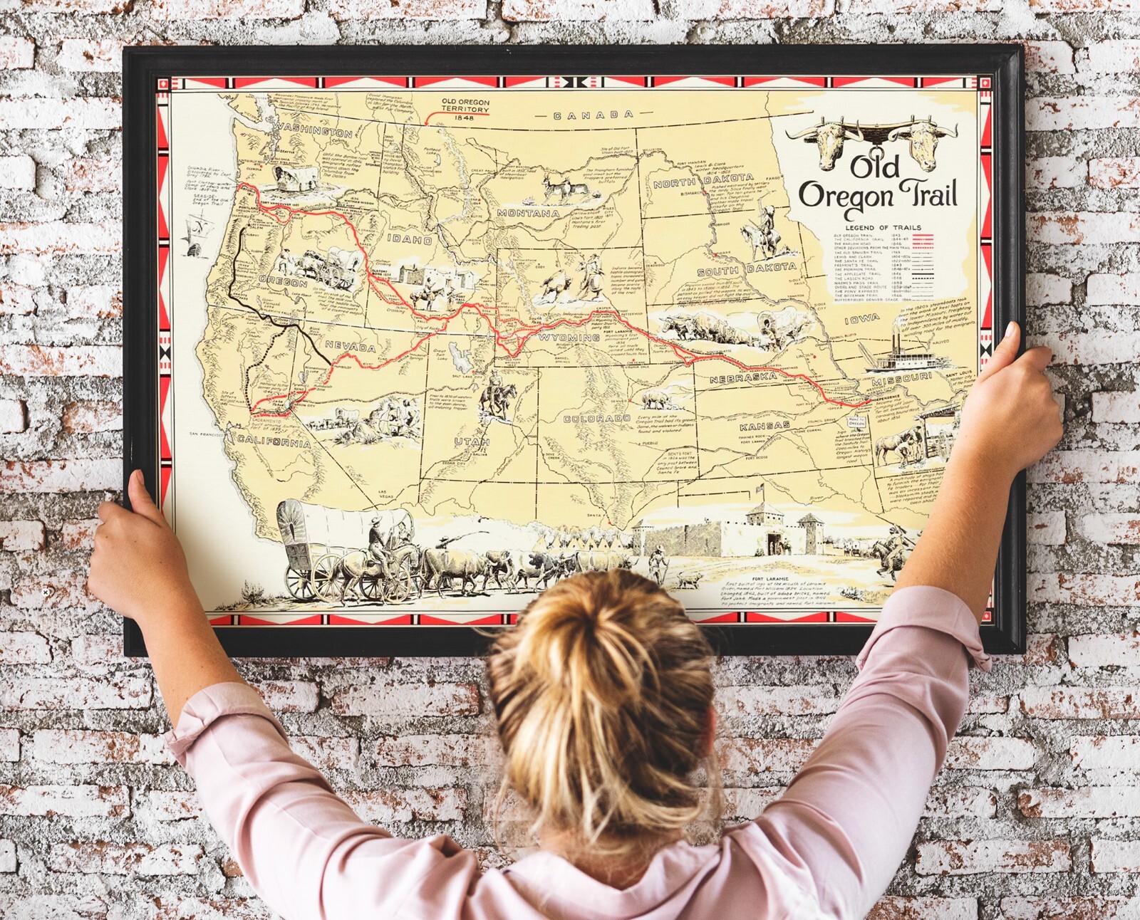 Mid-Century Western United States Map Oregon Trail Wall Art Poster Print Decor