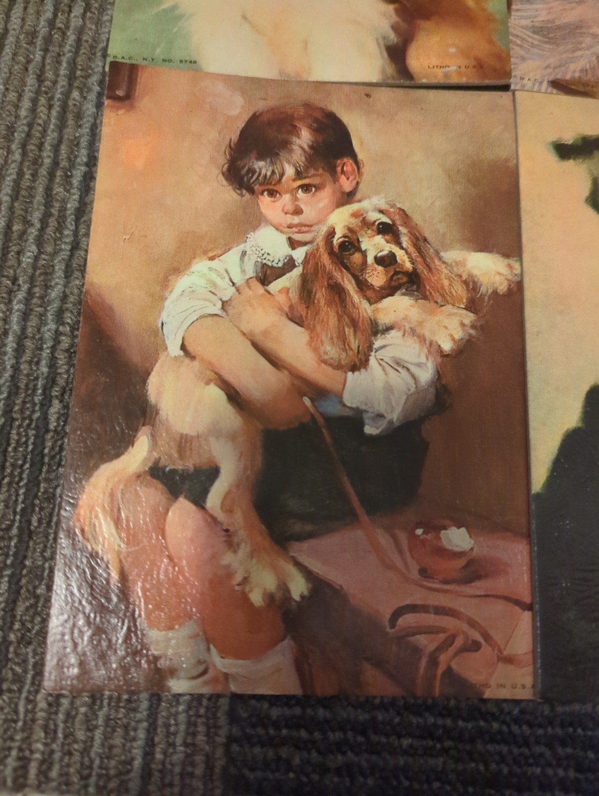 Vintage Lithograph Prints. Lot Of 4, 5″X7″ Boy With Puppy Girl With Dog