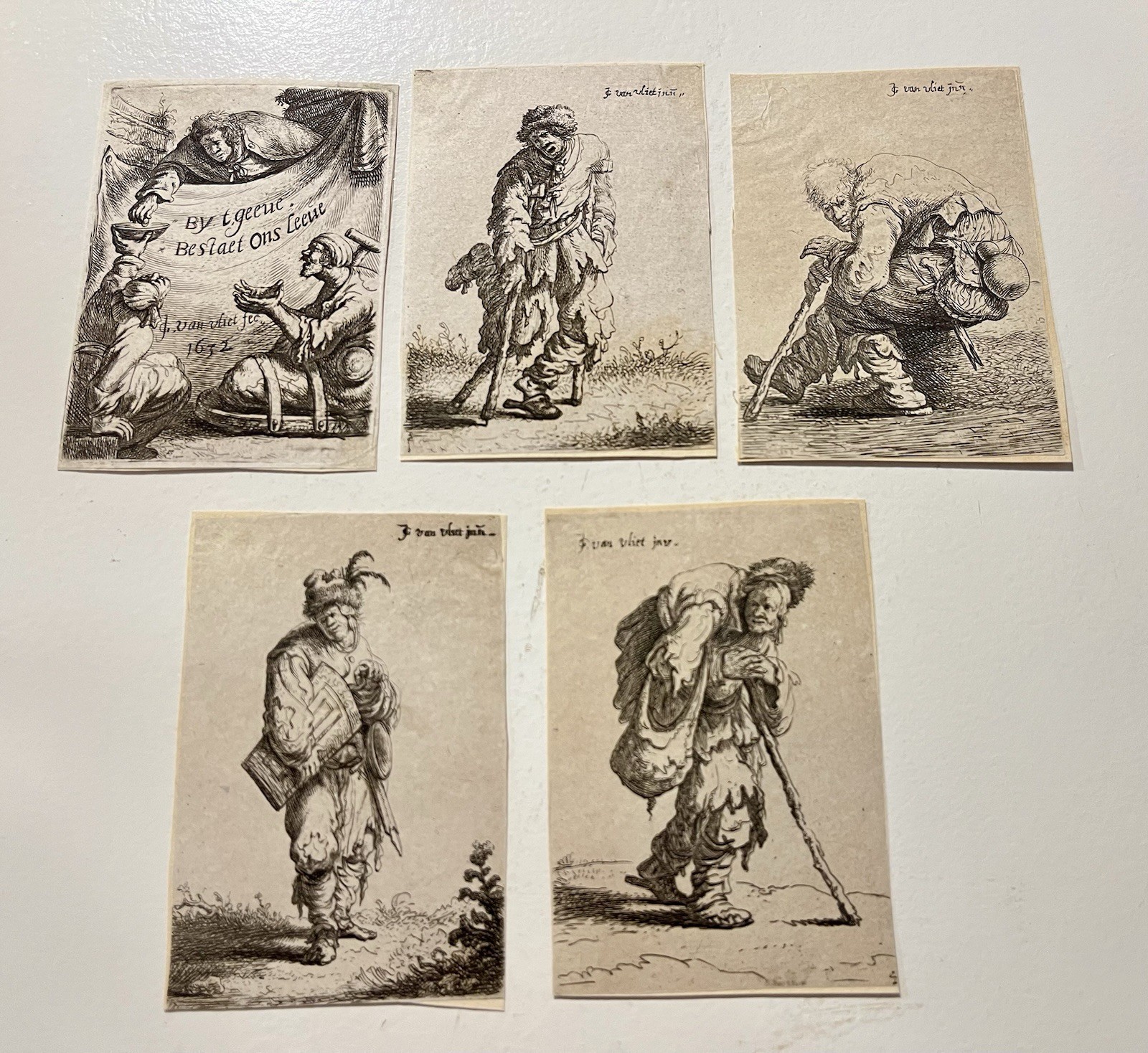 Antique Etchings Jan van Vliet Dutch Figures Beggars 1652 Old Master Style Lot