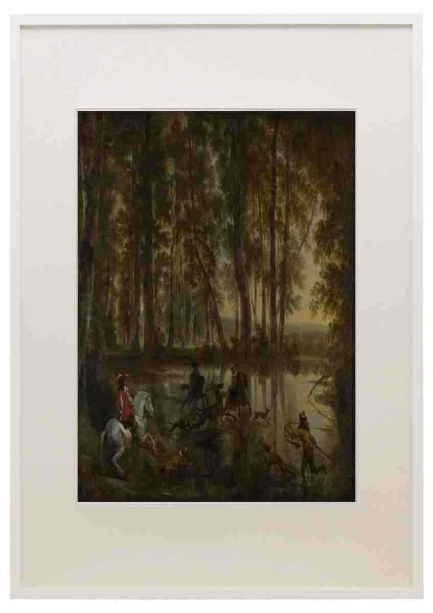 Jan Hackaert And Nicolaes Berchem A Stag Hunt In A Forest A3 A4 Framed Print Pi