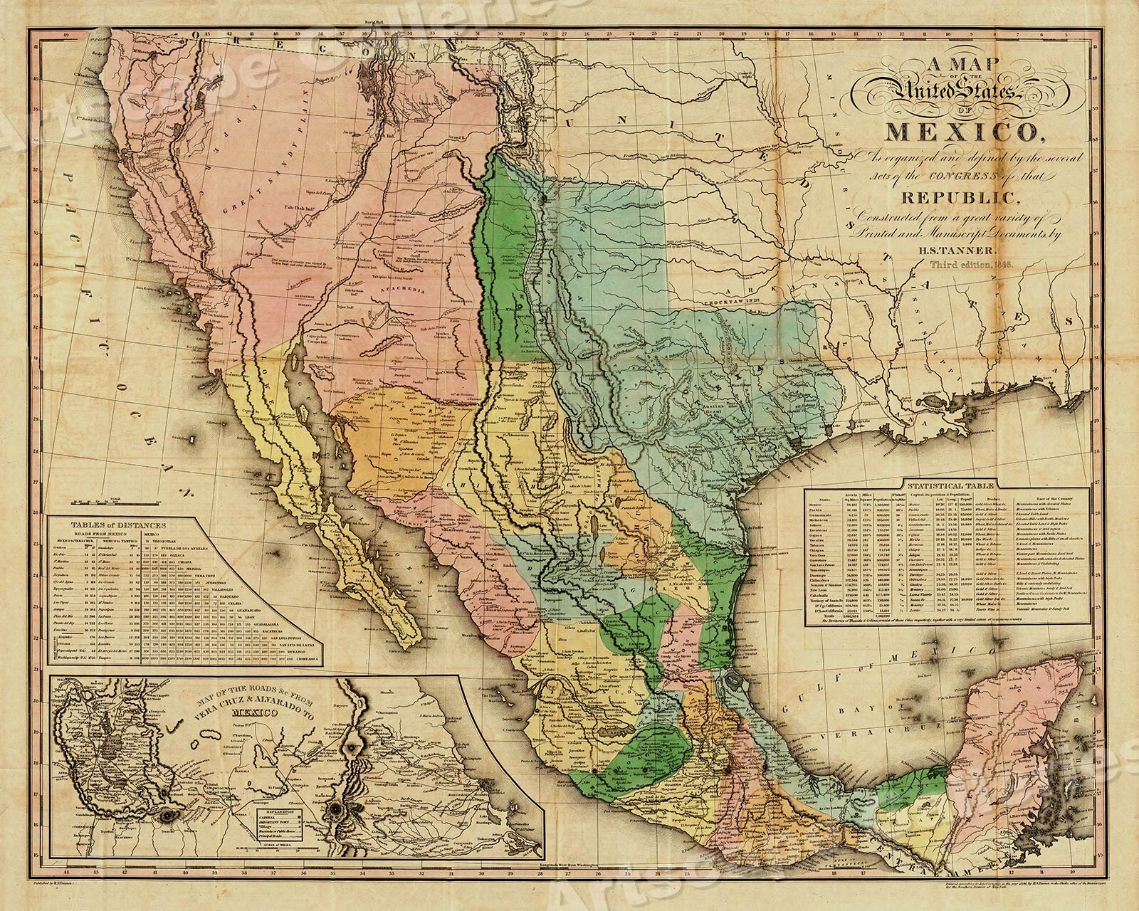 “A Map of the United States of Mexico” 1846 Vintage Mexican Map – 20×24