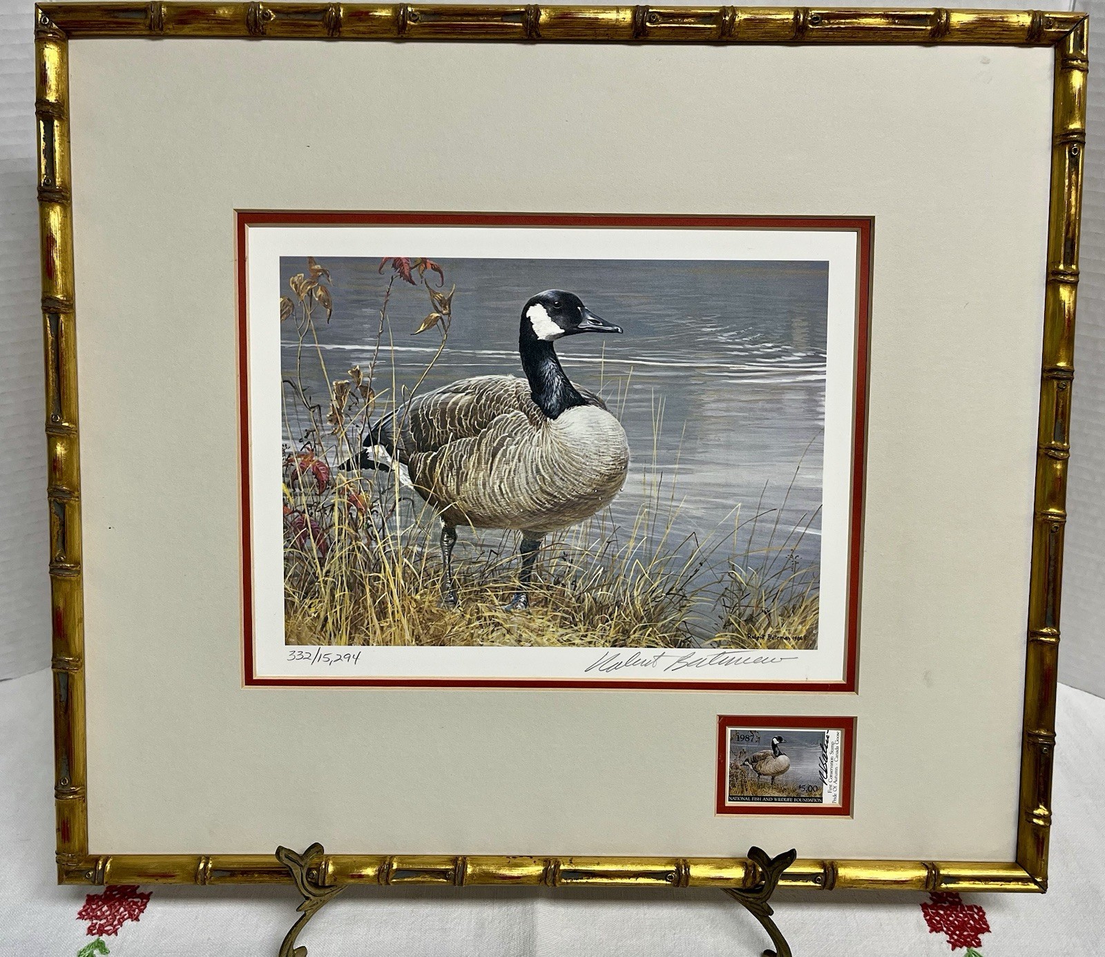 Robert Bateman ” Pride of Autumn Canada Goose ” limited edition print 1987 stamp