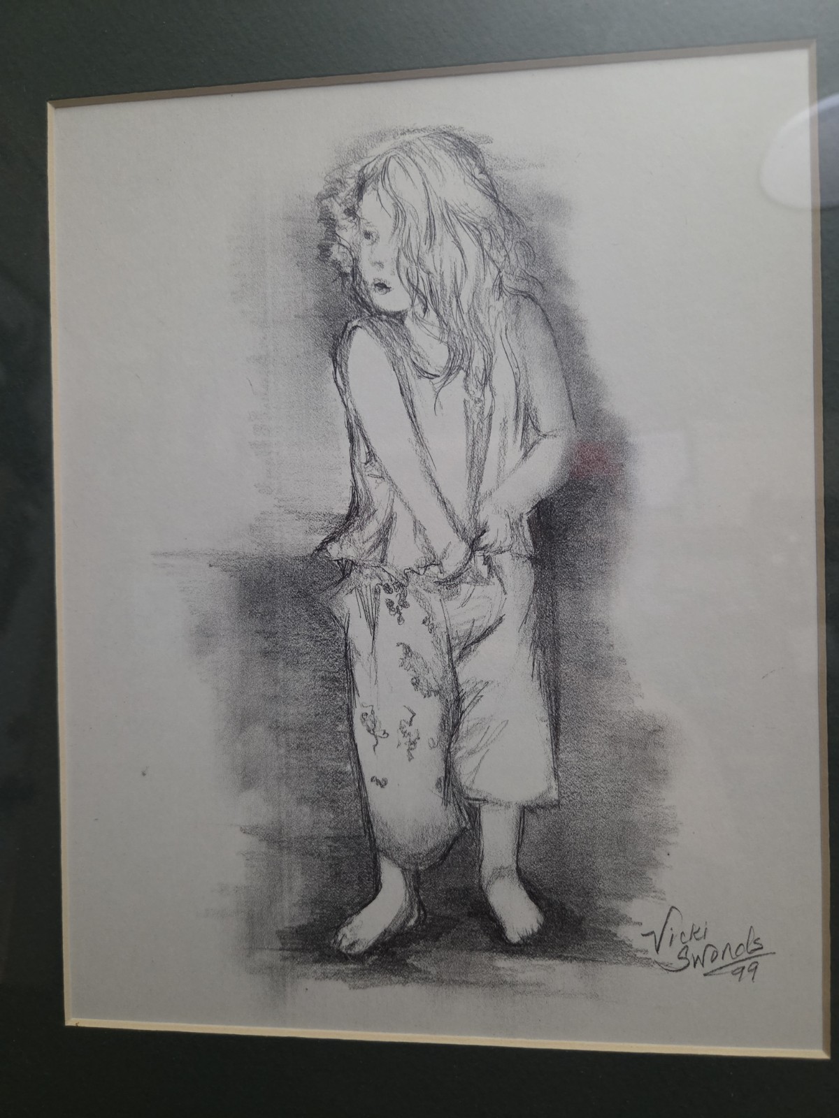 Vintage Portrait Of A young Girl, Signed Viki Swords On A Nice Frame