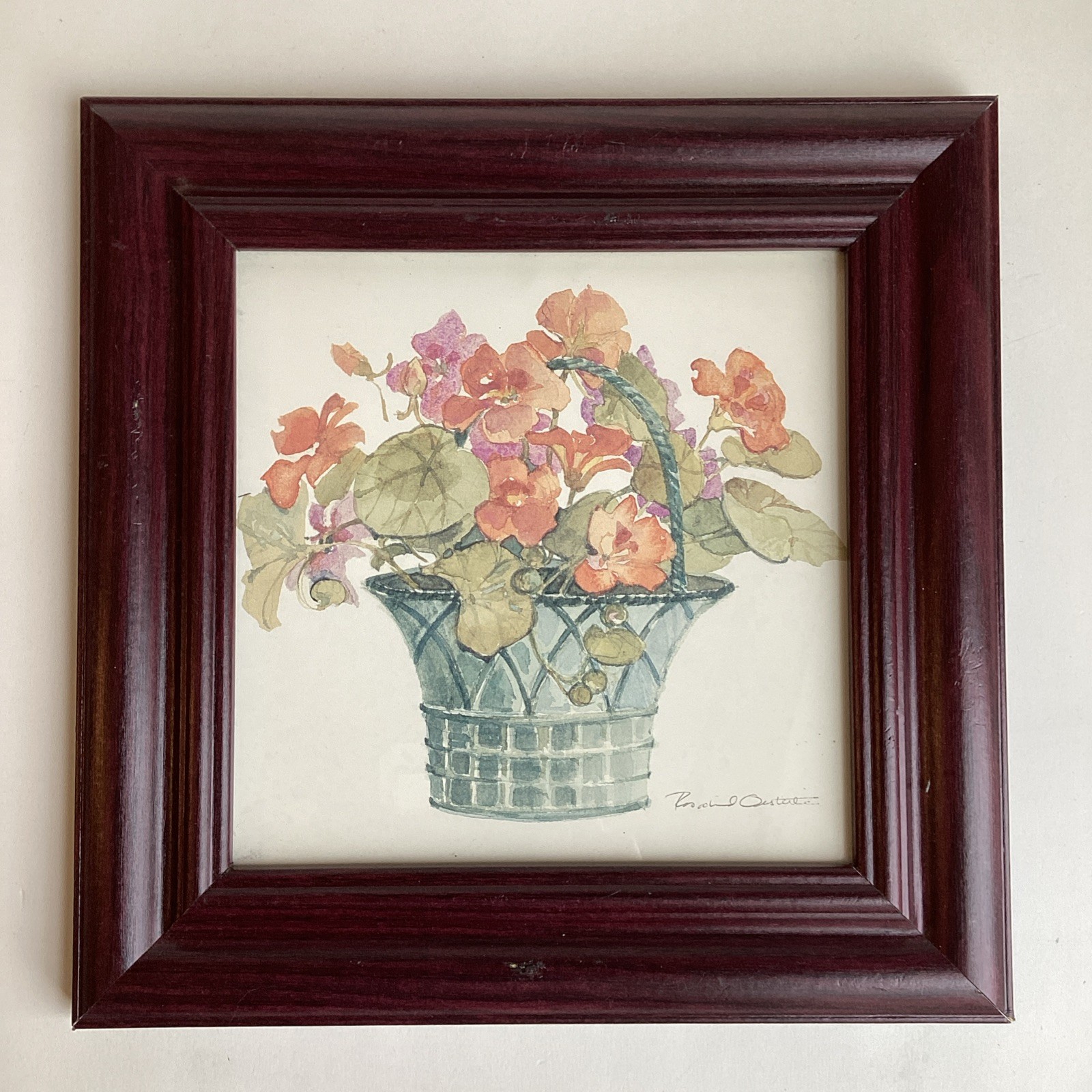 Rosalind Oesterle Watercolor Flowers Floral Basket Nasturtiums Painting Print