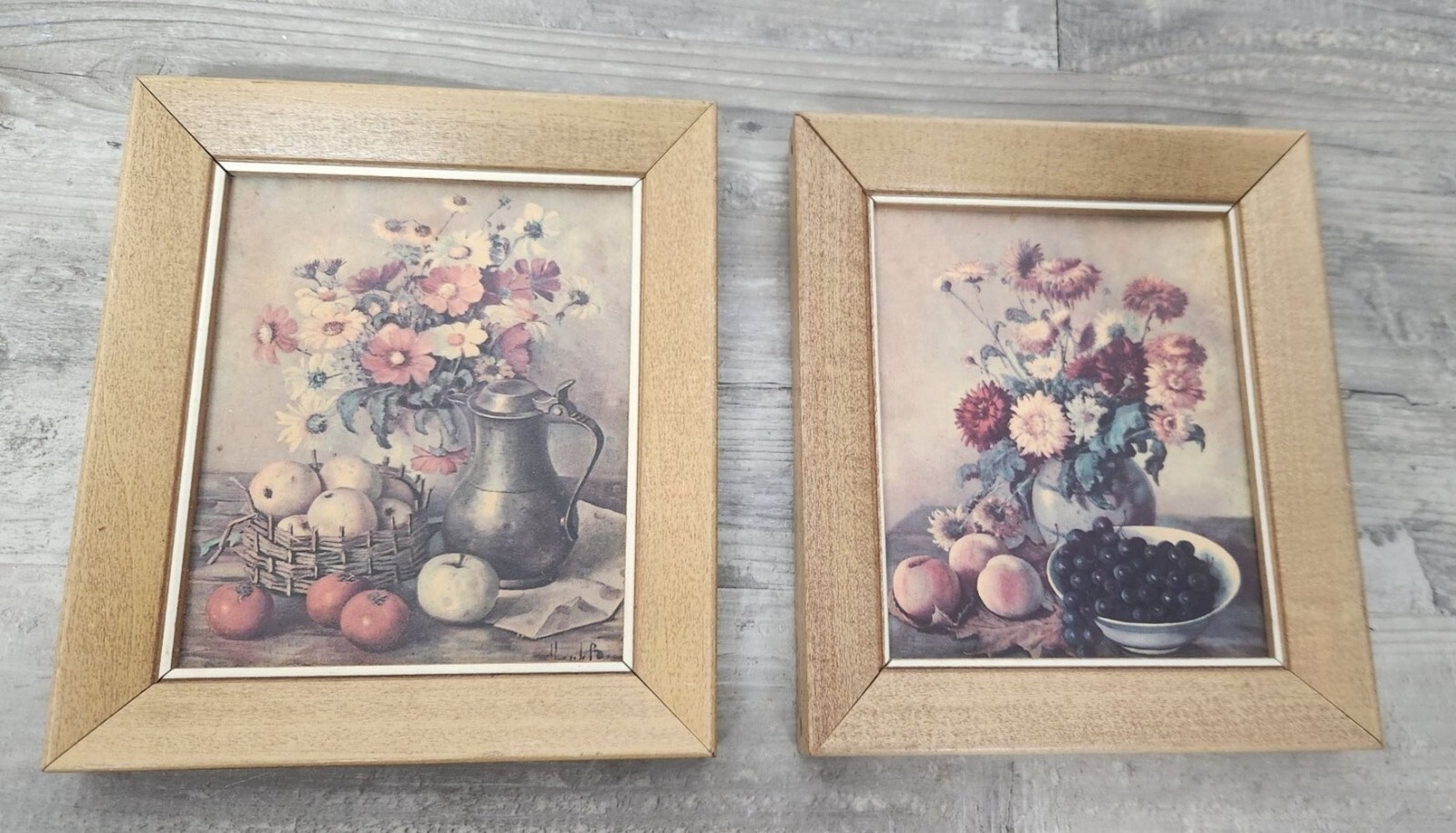 Vintage Henk Bos Flowers Fruit Still Life Prints Wood Framed