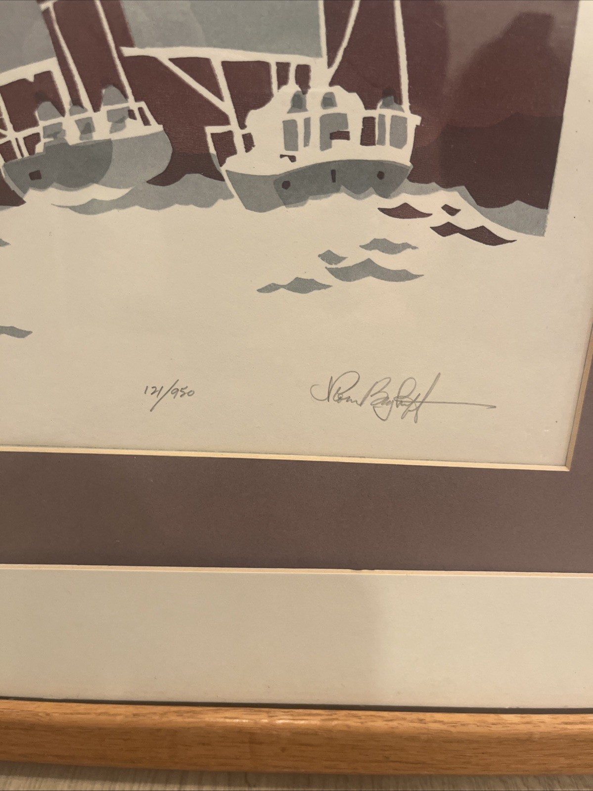 Warren Woodward signed Serigraph 16” by 20” Sails , matted / framed –