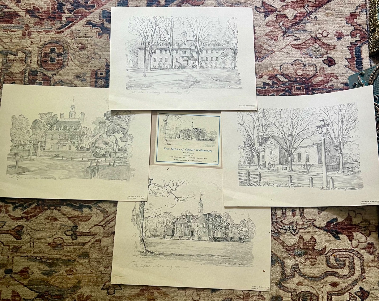 Four Sketches Of Colonial Williamsburg In Original Folder by Charles H Overly