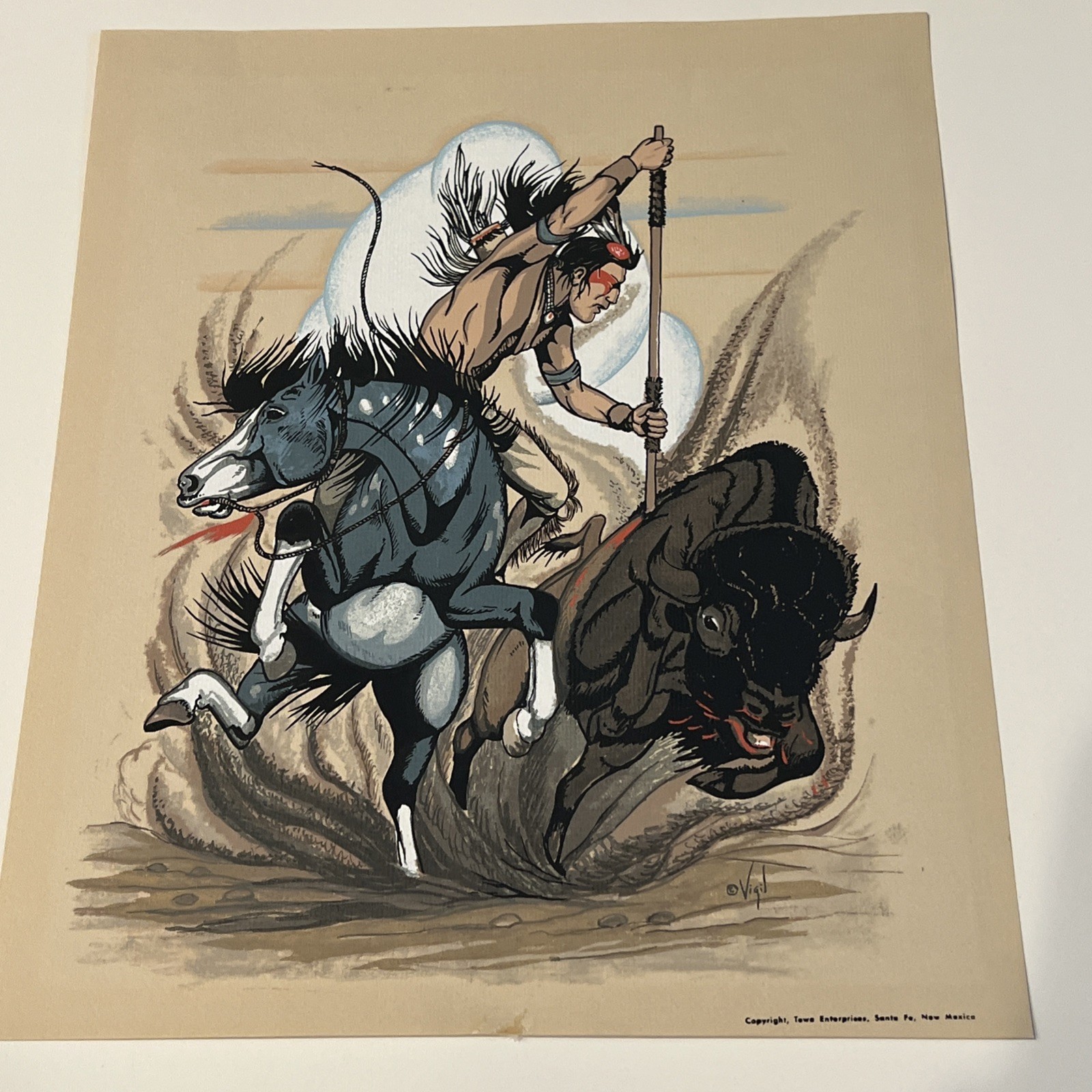 Frank Vigil Apache Artist Native American Indian on Horse Hunting Buffalo Print