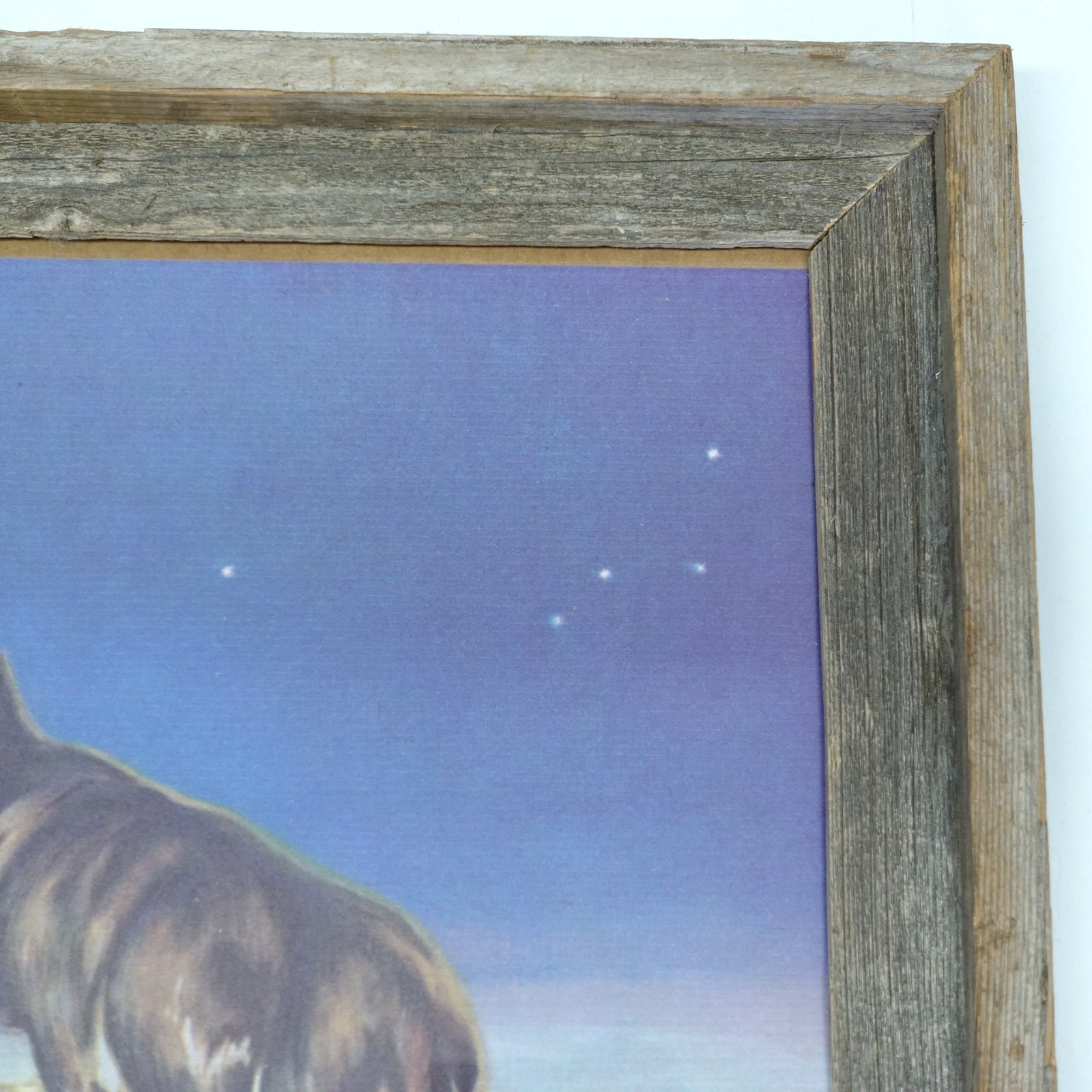 Vintage Lone Wolf Print Victor Kowalski Rustic Barn Wood Frame Winter 23” X 19”