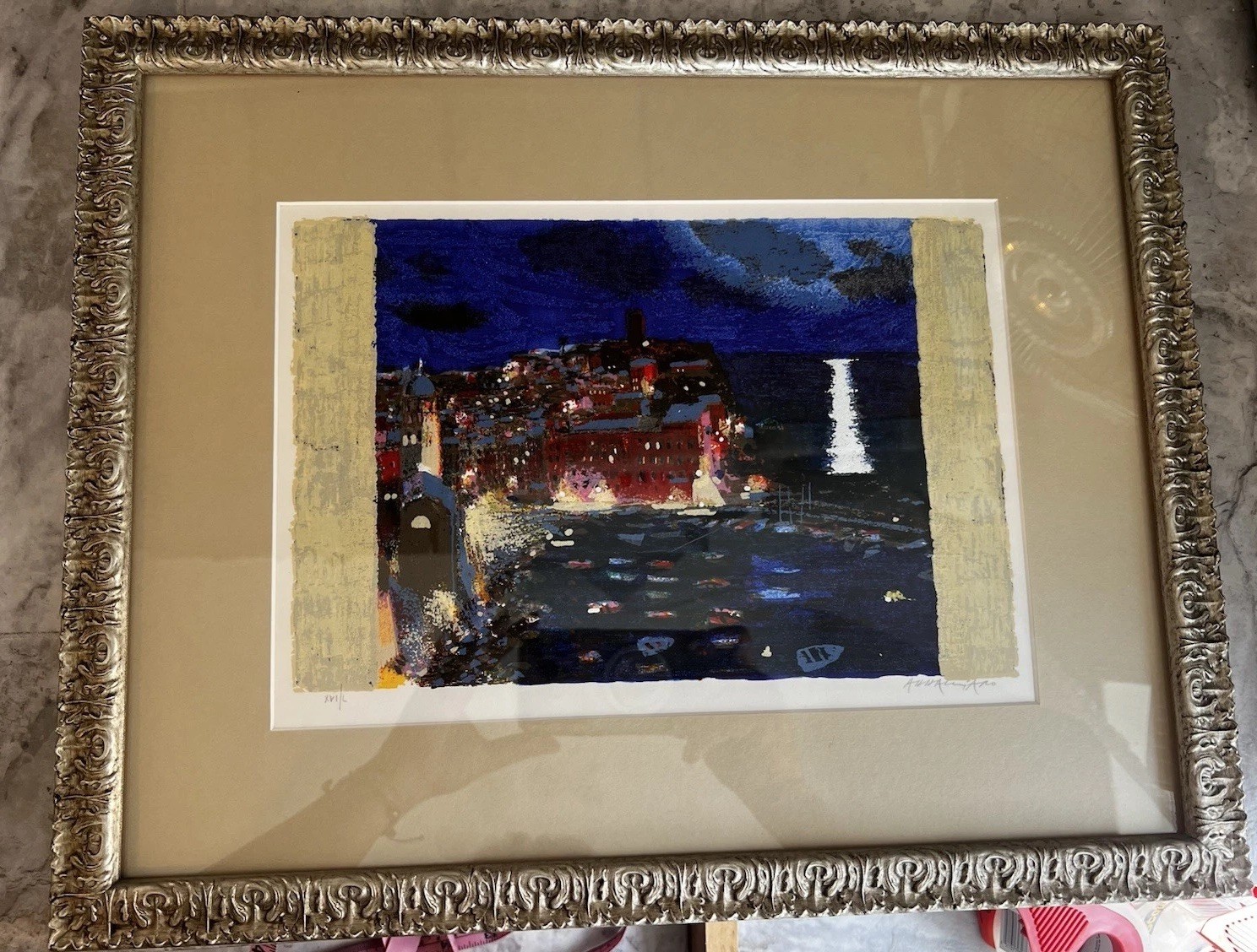 Natale Addamiano Vernazza Suoi Colori Signed Numbered Serigraph Framed XVI/L