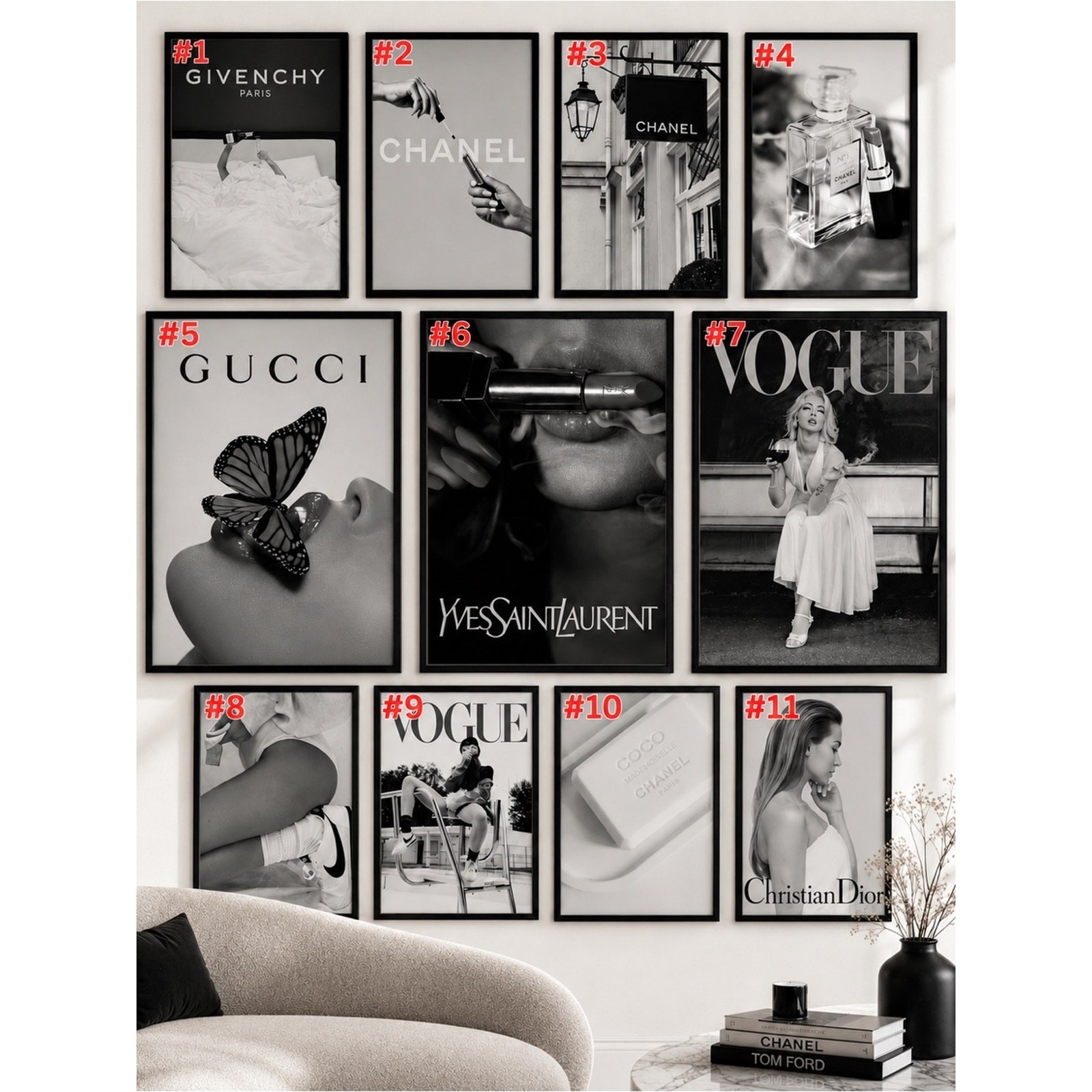 Pick any 5 Luxury B&W Fashion Prints | Chanel ~Vogue Designer Gallery Wall Decor