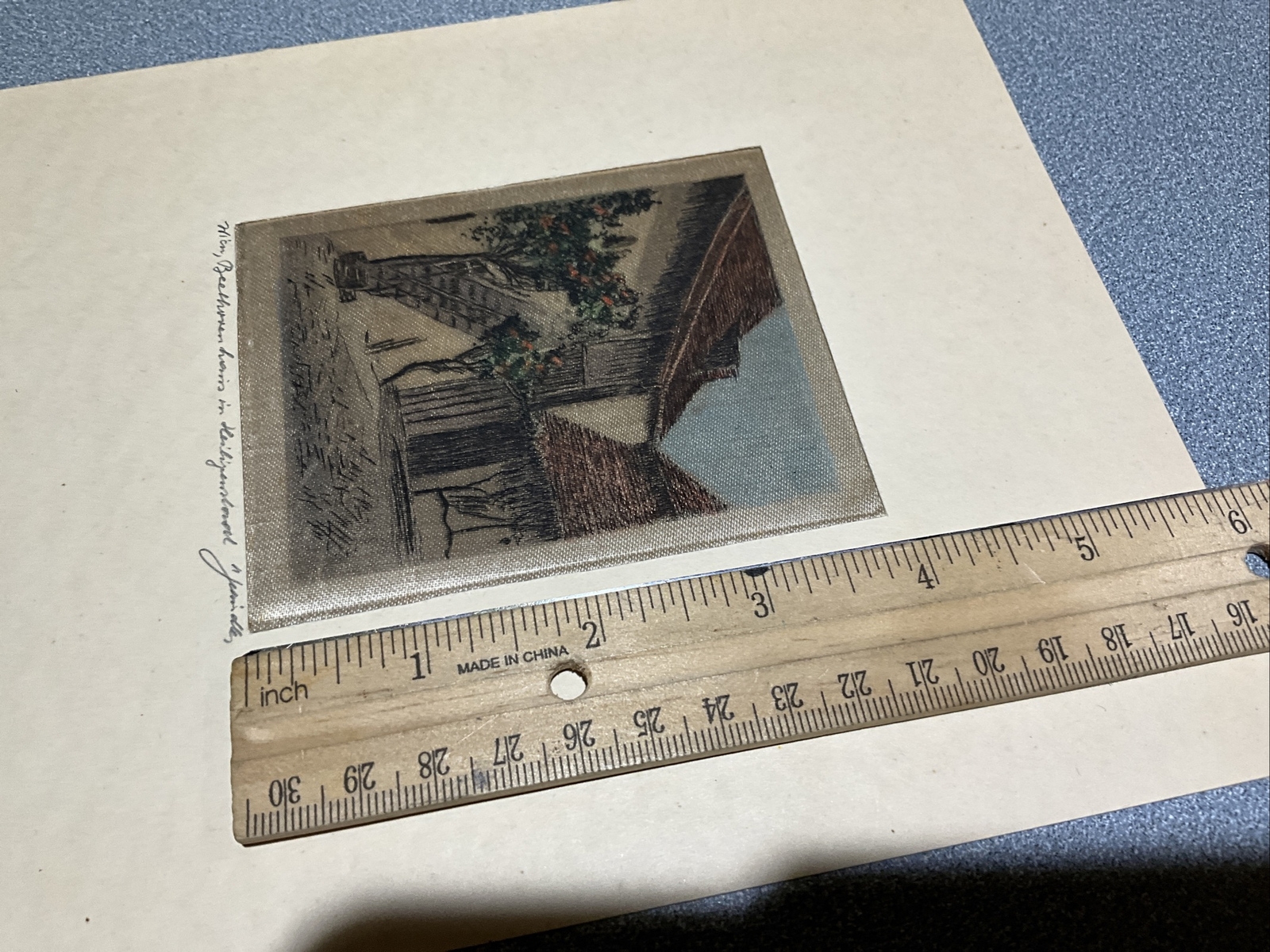 c’ 1960’s ARTIST SIGNED Color Etchings On Silk Vienna AUSTRIA Beethoven House