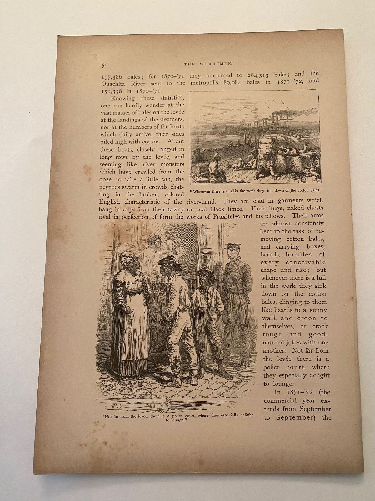 K180) Workers at Cotton Bales Black Americana New Orleans Louisiana 1876 Print