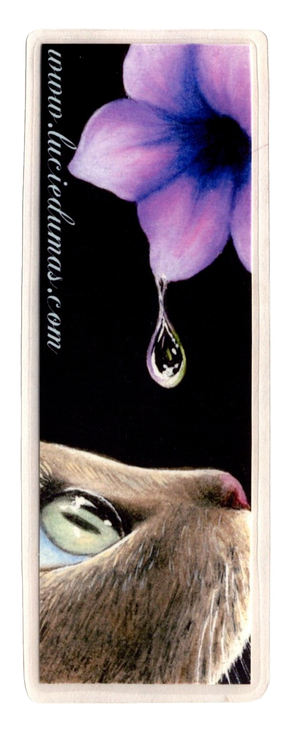 Art PRINT Laminated Bookmark Cat Flower 6 in X 2.25 in by Lucie Dumas Canada