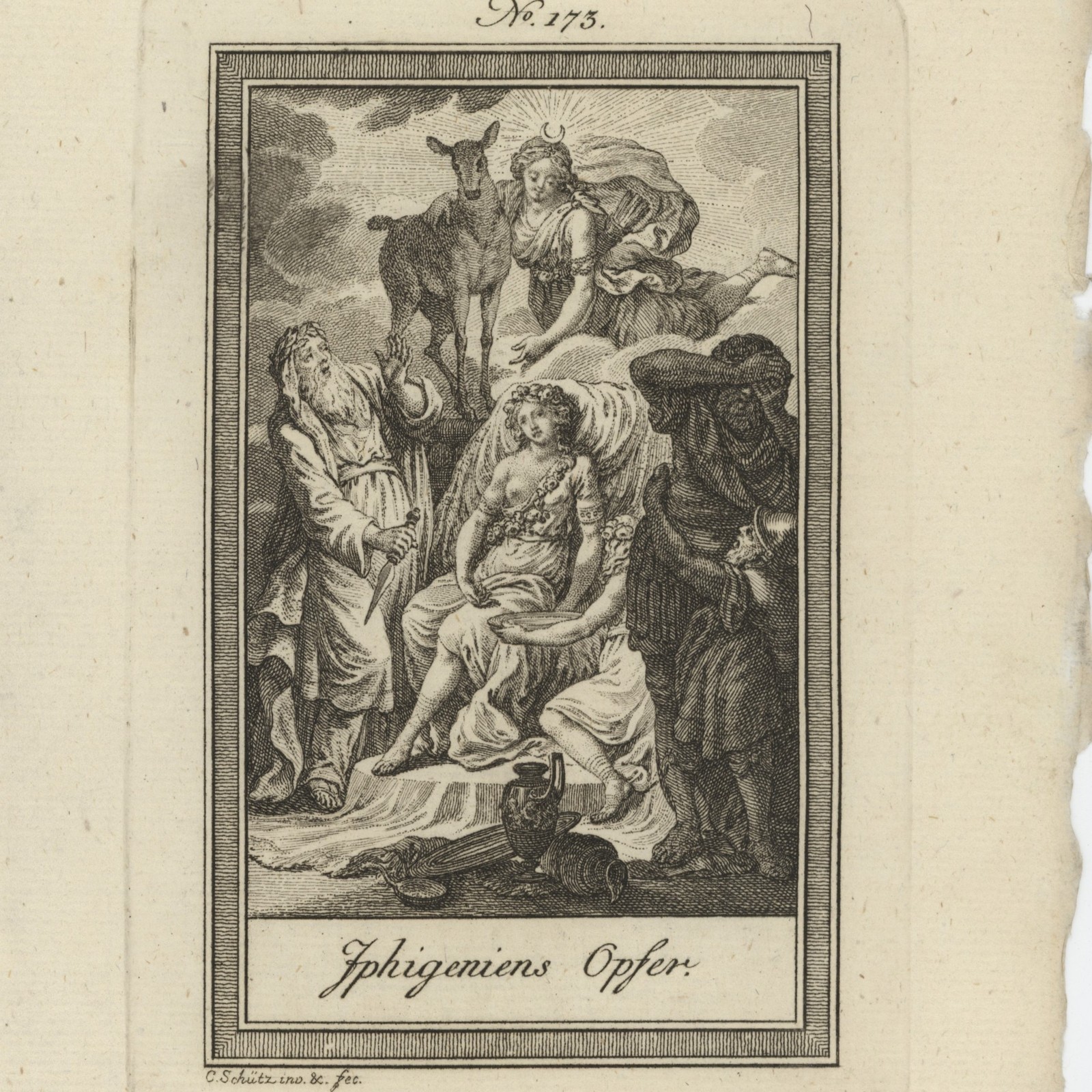 Greek mythology Iphigenia sacrifice of Iphigenia orig copperplate 19th century