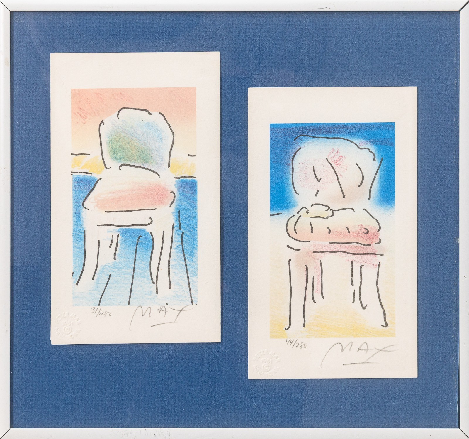 Peter Max New Chair & Old Chair 1981 Signed Lithograph in Color 31/280 & 44/280