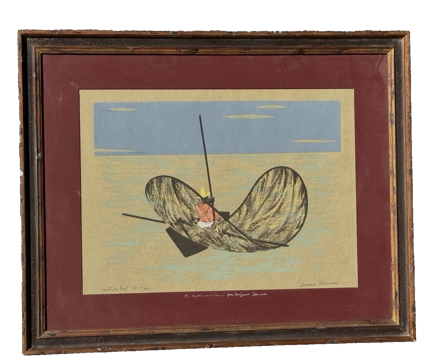 Edward Biberman Fisherman Butterfly Boat MCM Original Serigraph American Artist