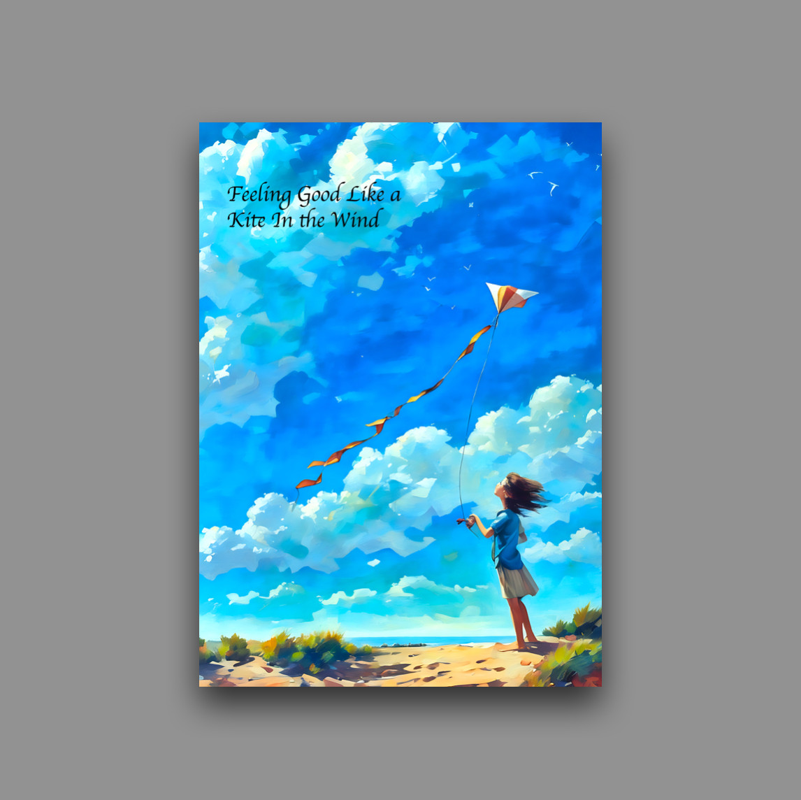ACEO Artist Trading Card ATC 2.5×3.5 Whimsical Kid Flying A Kite In The Wind
