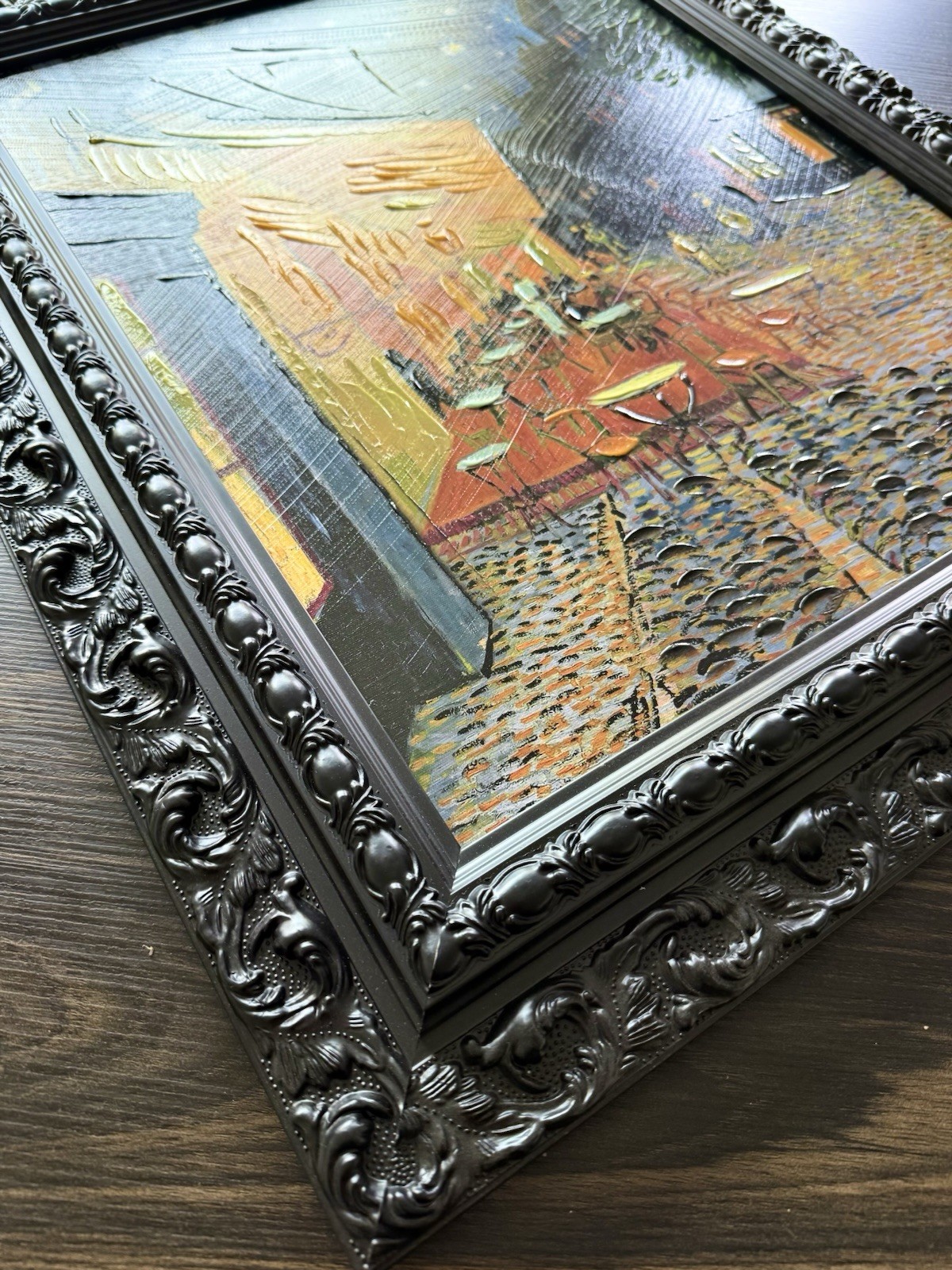 Hand Painted Van Gogh Café Terrace at Night Canvas COA Black Baroque Wood Frame