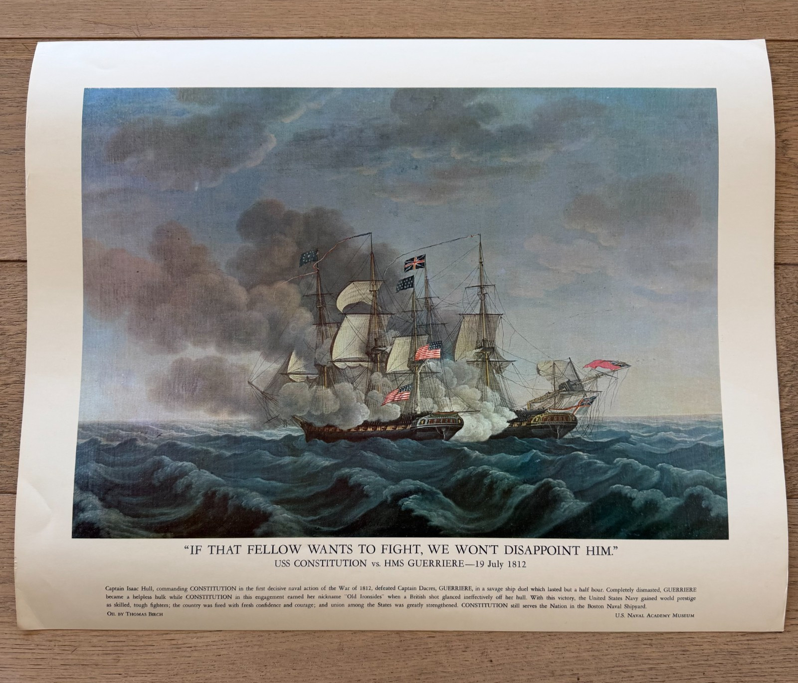 If That Fellow Wants Fight Thomas Birch USS Constitution Print 1812 20×16 in