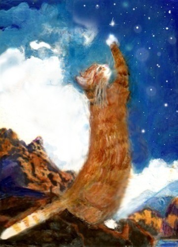 BCB Orange Tabby Cat Reach for the Stars Print of Painting size 2.5 x 3.5 inch