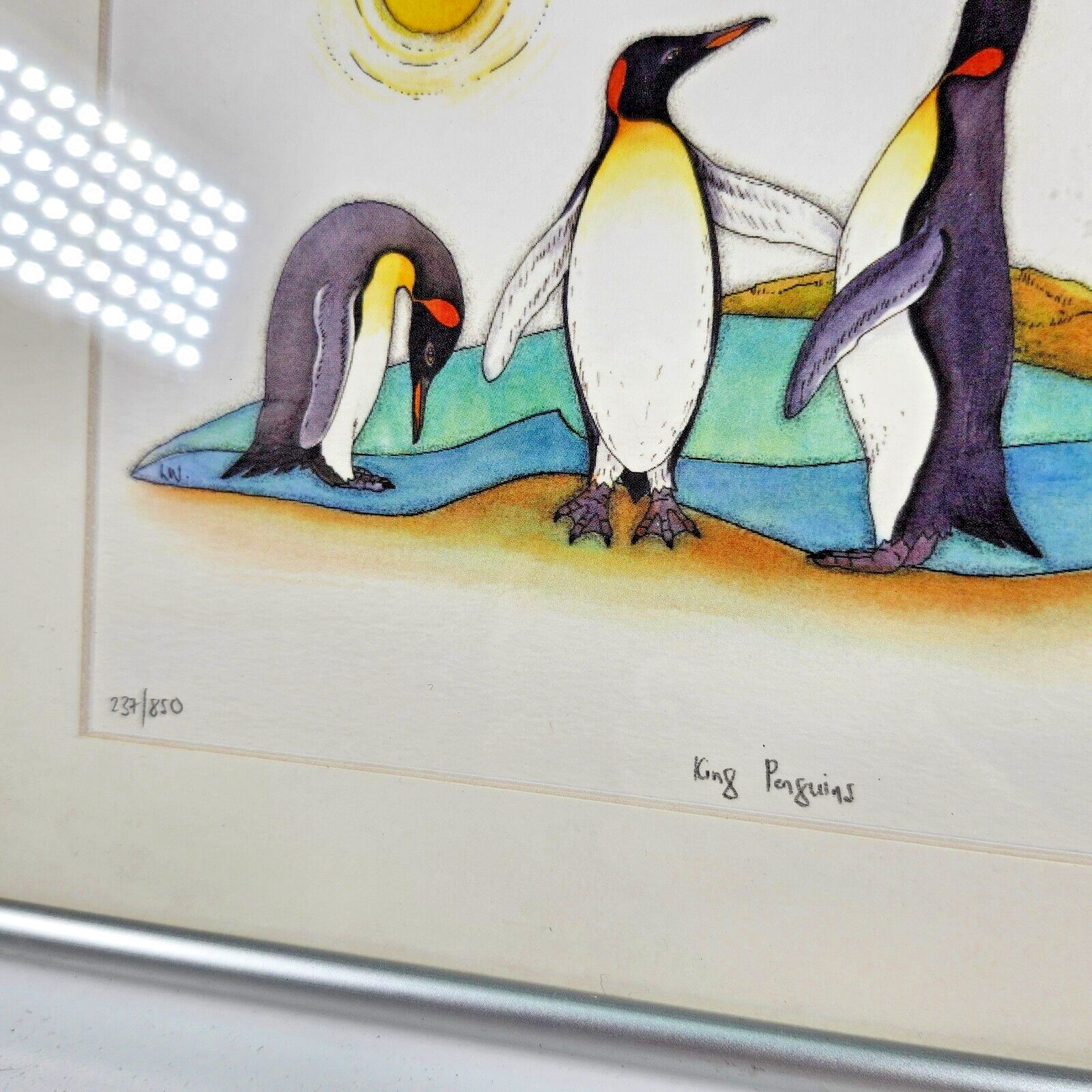 2011 Leigh Wolfaardt King Penguins Signed Color Art Print 237/850 Frame w/ Matte