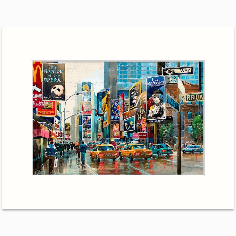 Times Square Broadway Scene Watercolor Print by Roustam Nour | NYC Wall Art