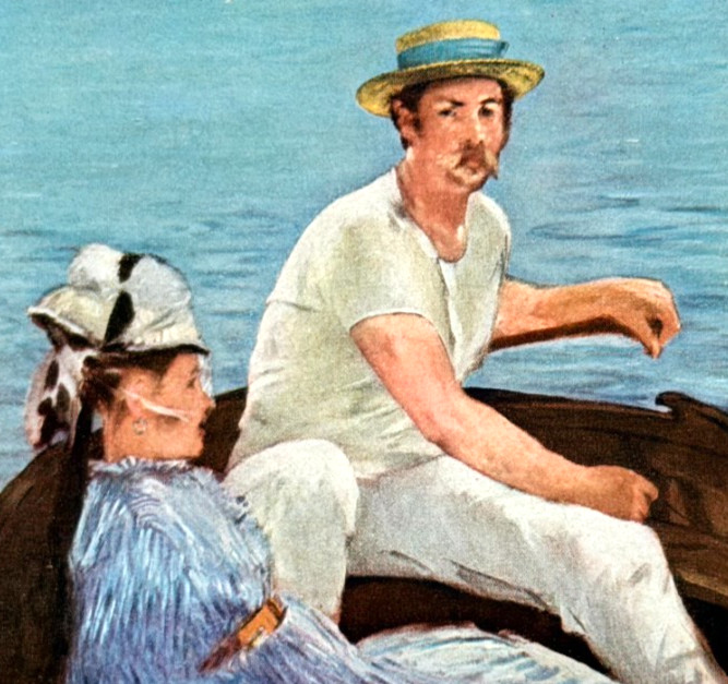 c1920-30s In A Boat Edouard Manet Color Plate Print Classic Antique Art Repro
