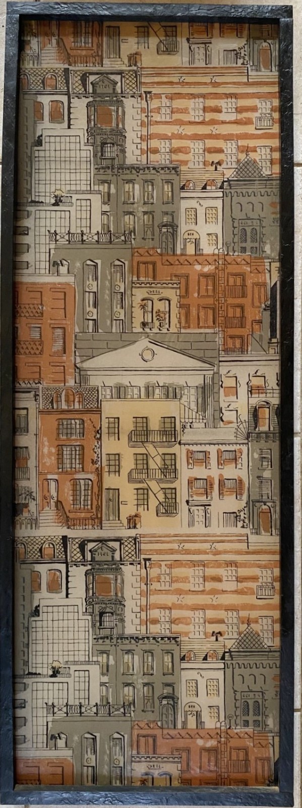 VINTAGE REVERSE PAINTING PRINT ON PLEXIGLASS, MANHATTAN, OOAK