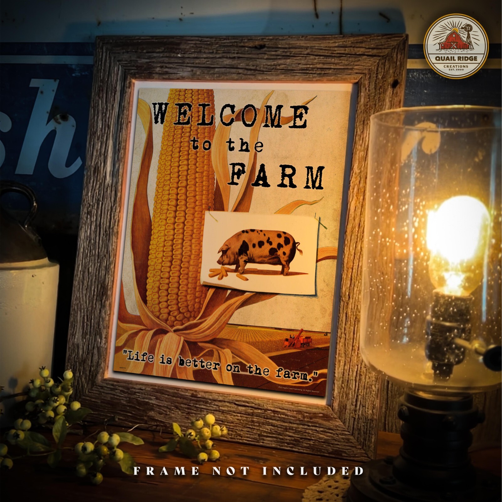 Vintage Pig Hog Seed Corn Farmer Art Print Welcome to the Farm Wall Decor Gift