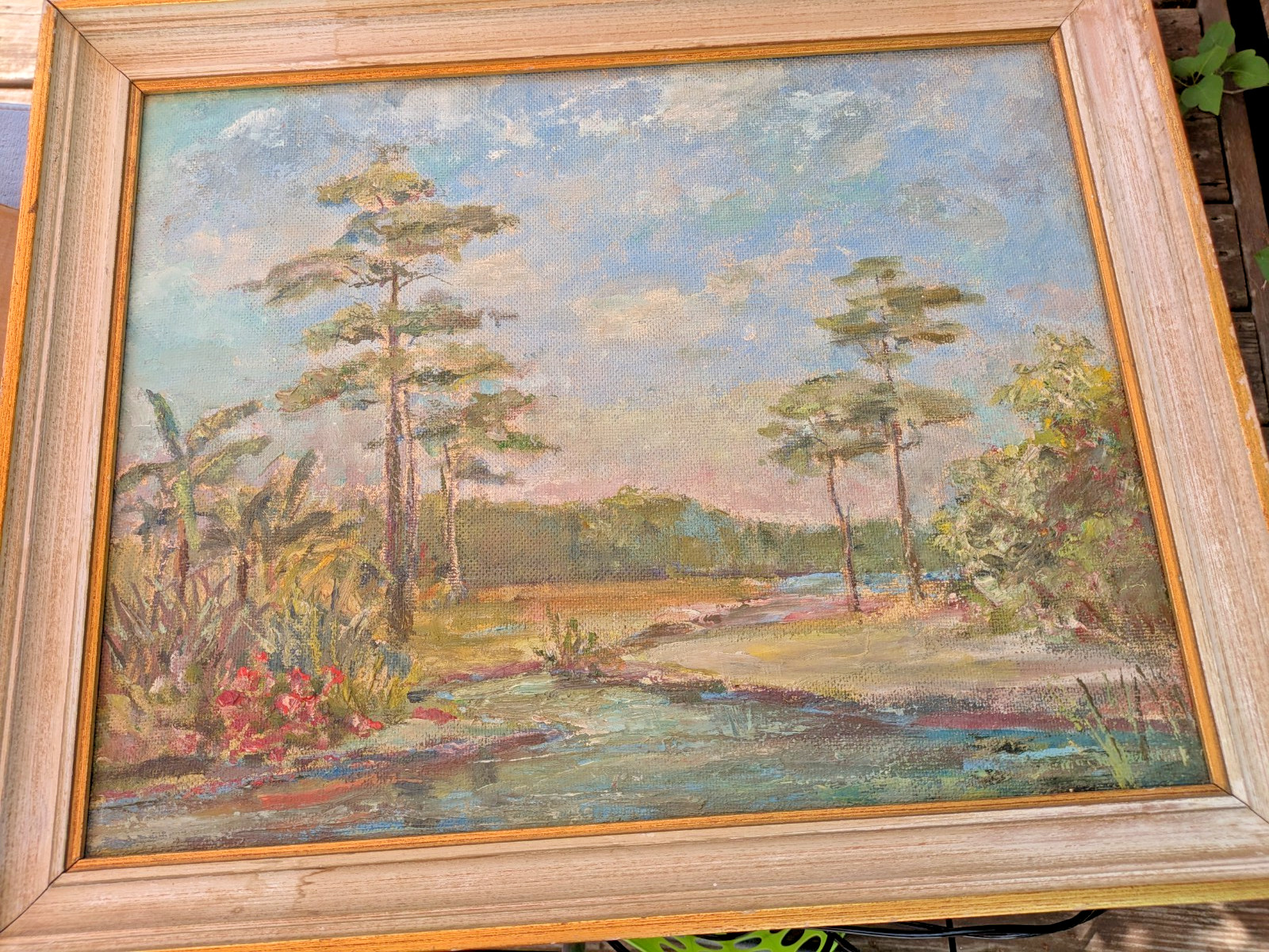 1970s / 1980s Mid-Century Landscape Panel of Florida Wetlands Unsigned & Framed
