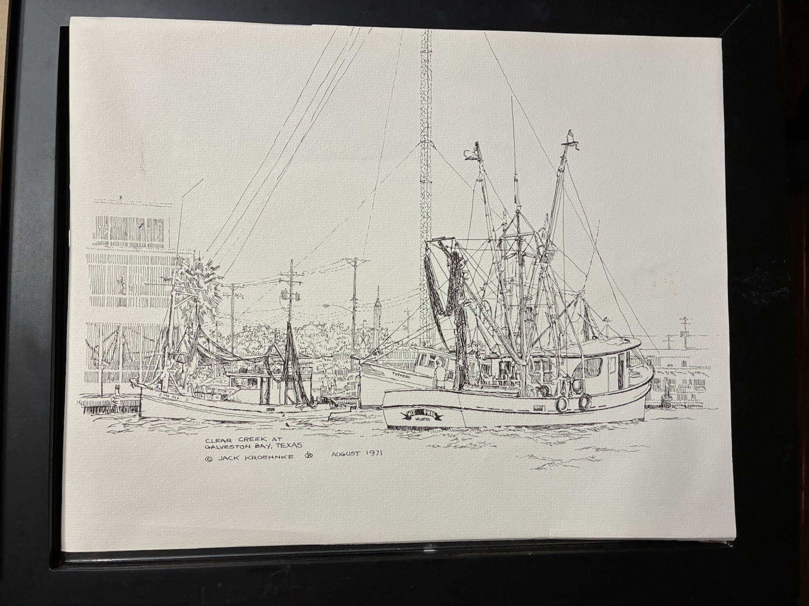 11″x14″ Print Or Work On Paper “Clear Creek at Galveston Bay” 1971 Jack Kroehnke