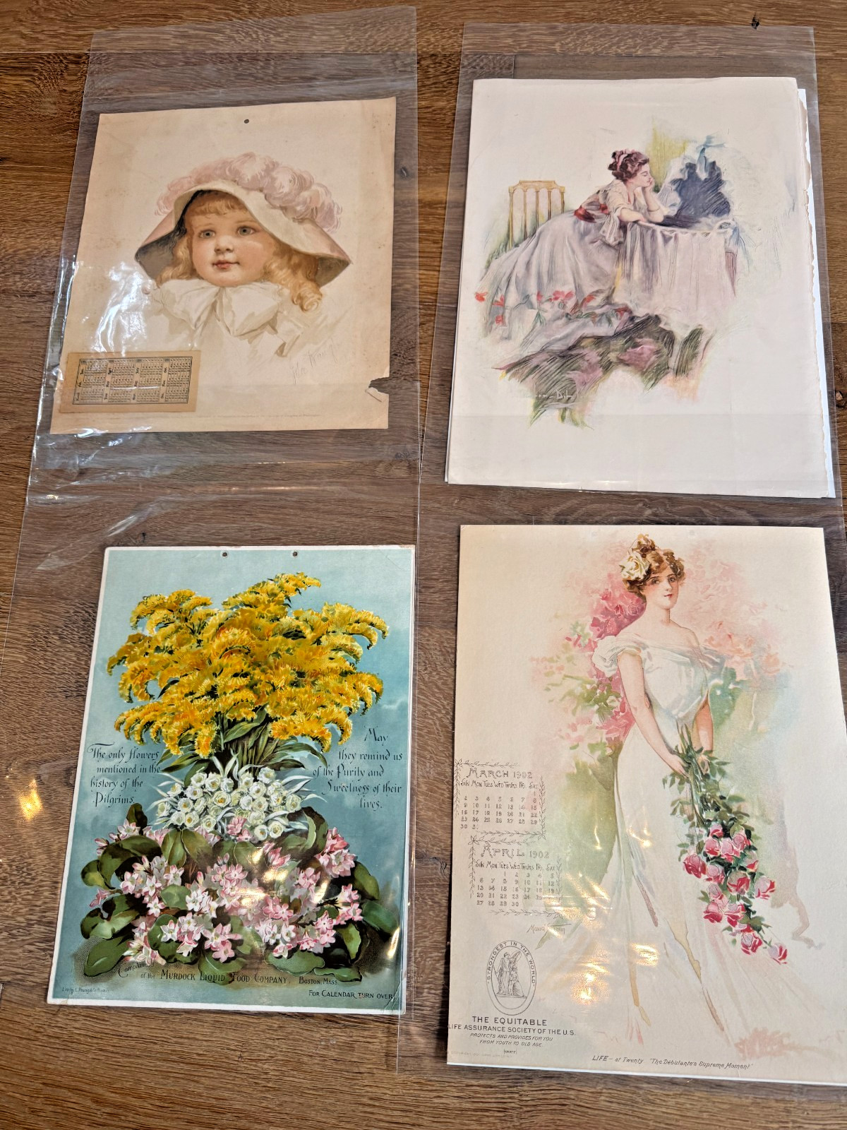 Lot of 4 Vintage Advertising Prints – 1890s–1902 Ladies & Child Art