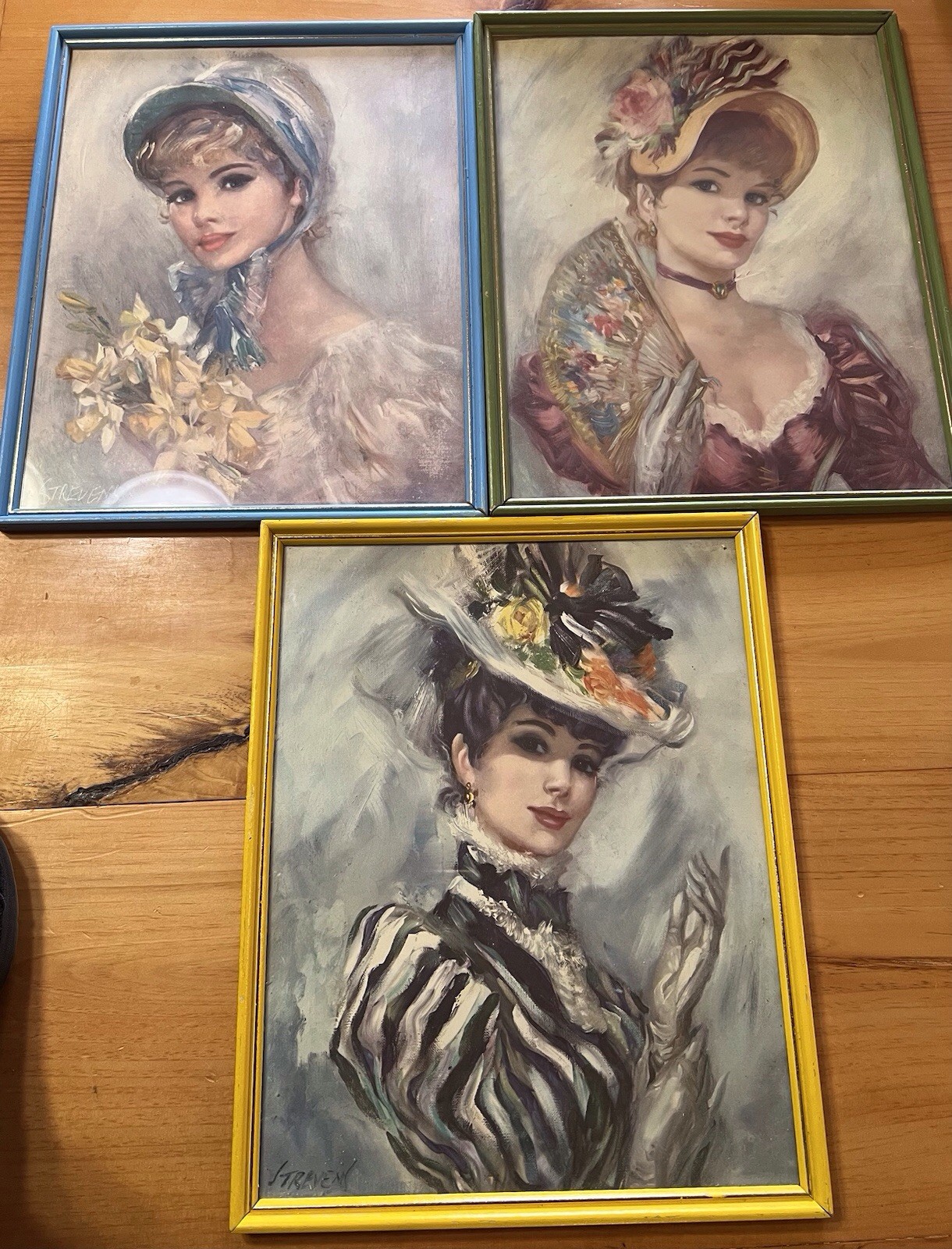 3 VTG John Strevens Victorian Lady Framed Prints Lithographs 1950s. 12” X 15”
