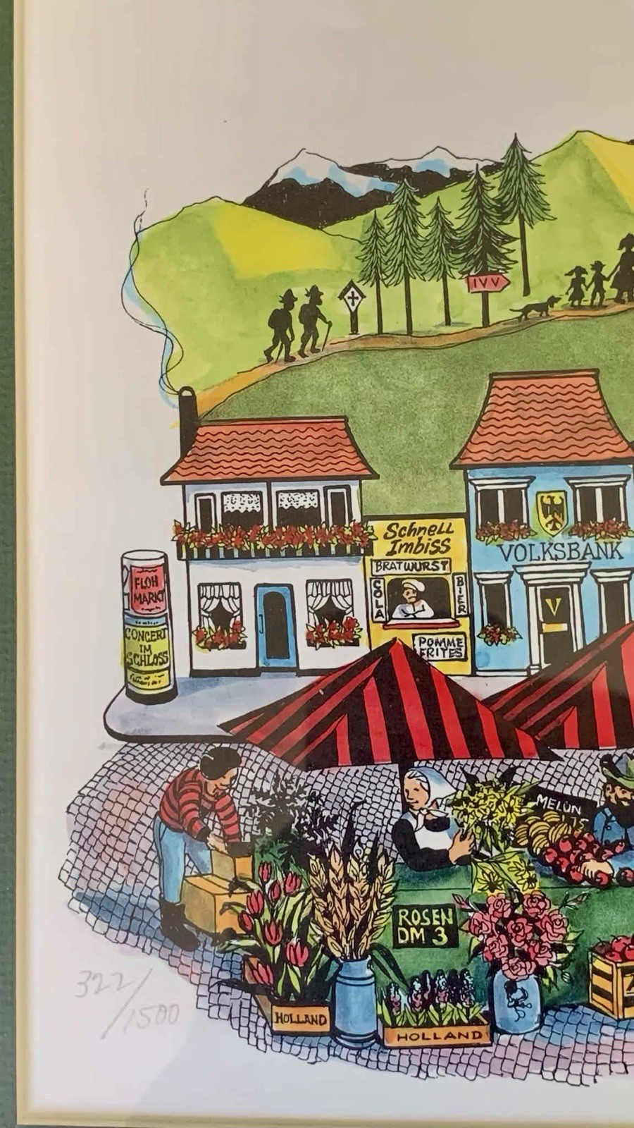 Antique Linda Howard Signed Limited Edition Framed Town Print 1990 322/1500