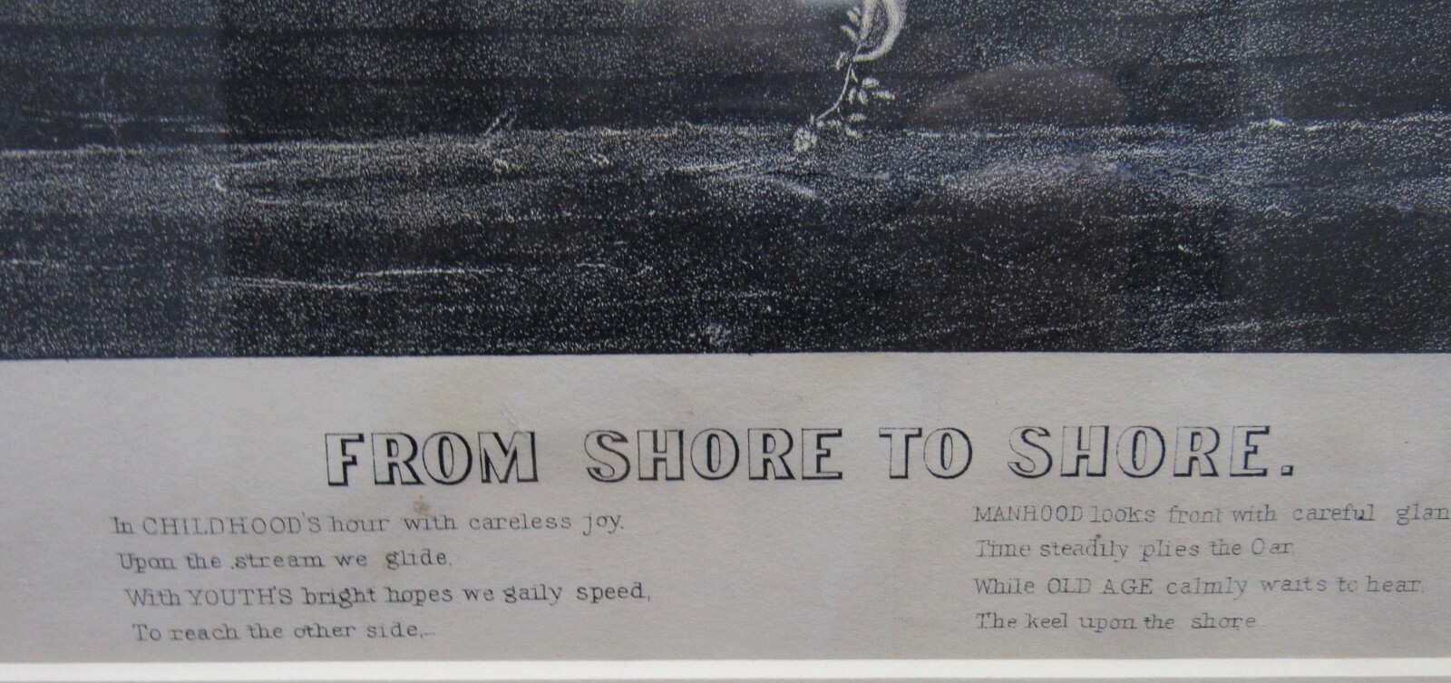 FROM SHORE TO SHORE CURRIER IVES BLACK WHITE MEDIUM LITHOGRAPH WITH MAT