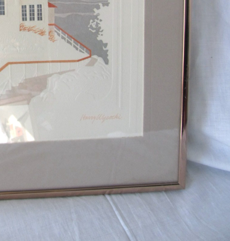 Vtg. Harry Wysocki Lighthouse Embossed Coastal Print Framed 1980’s Nautical Art