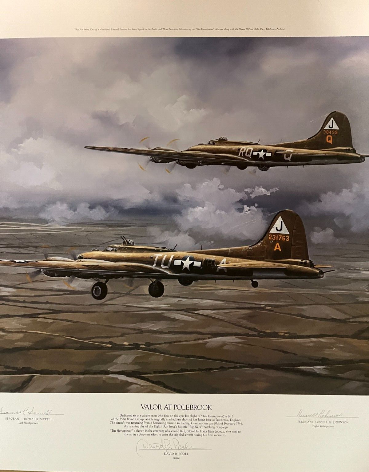 David P. Poole “Valor at Polebrook” Print Signed By Crew , Pilot and Artist