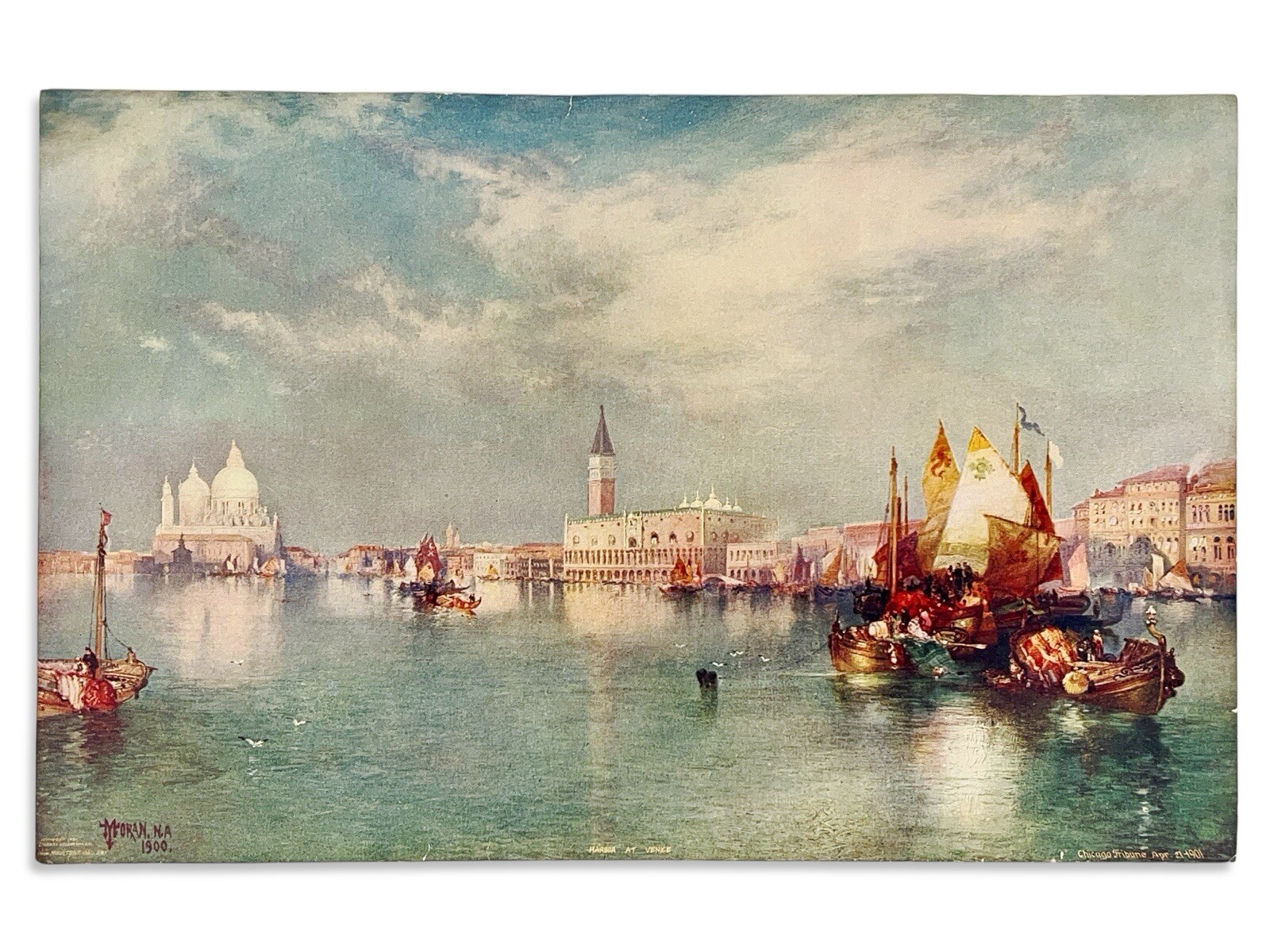 Antique 1901 Lithograph Harbor At Venice Moran N.A Chicago Tribune