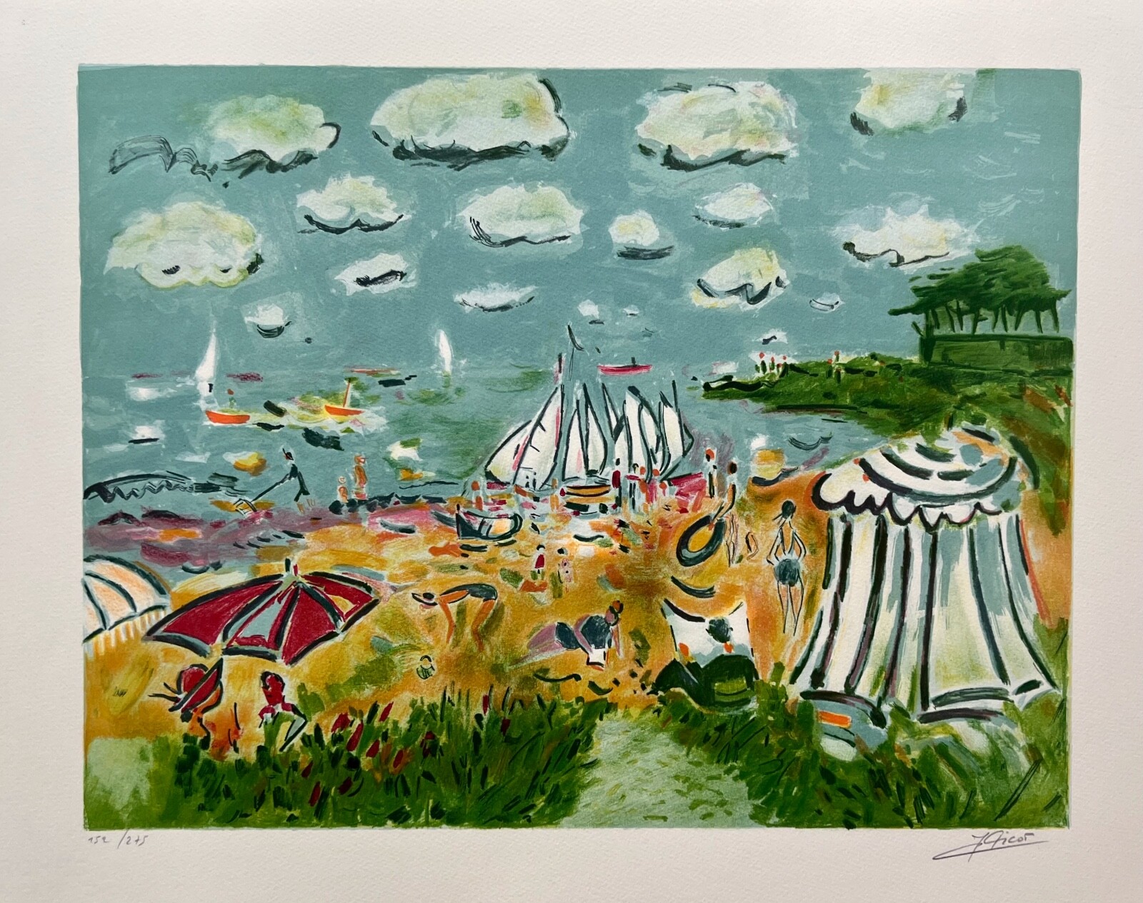Jean-Claude Picot PLAGE DE SUSEMIO Hand Signed Limited Edition Lithograph Art